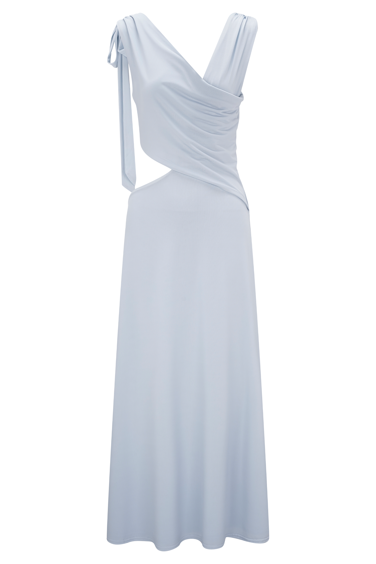 Raleigh Asymmetrical Slinky Midi Dress - Pale Blue #10