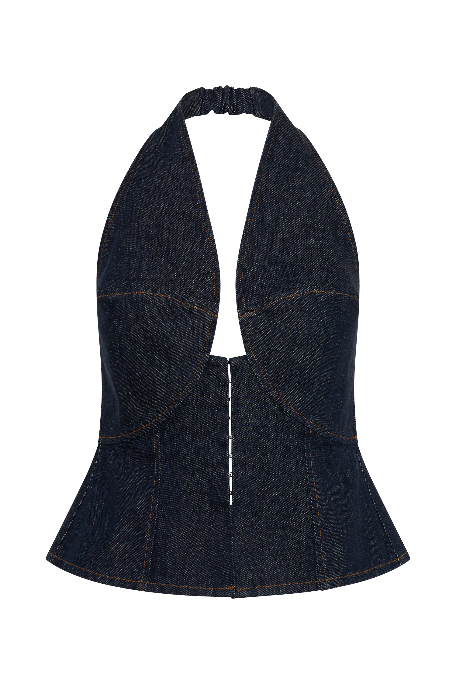 Rema Halter Longline Denim Top - Washed Indigo Blue #9