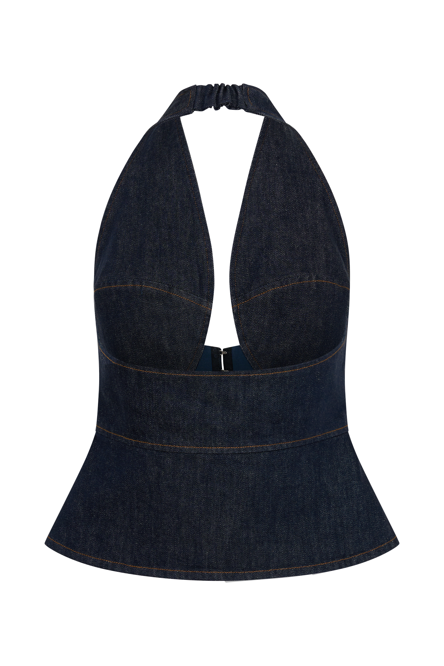 Rema Halter Longline Denim Top - Washed Indigo Blue #8