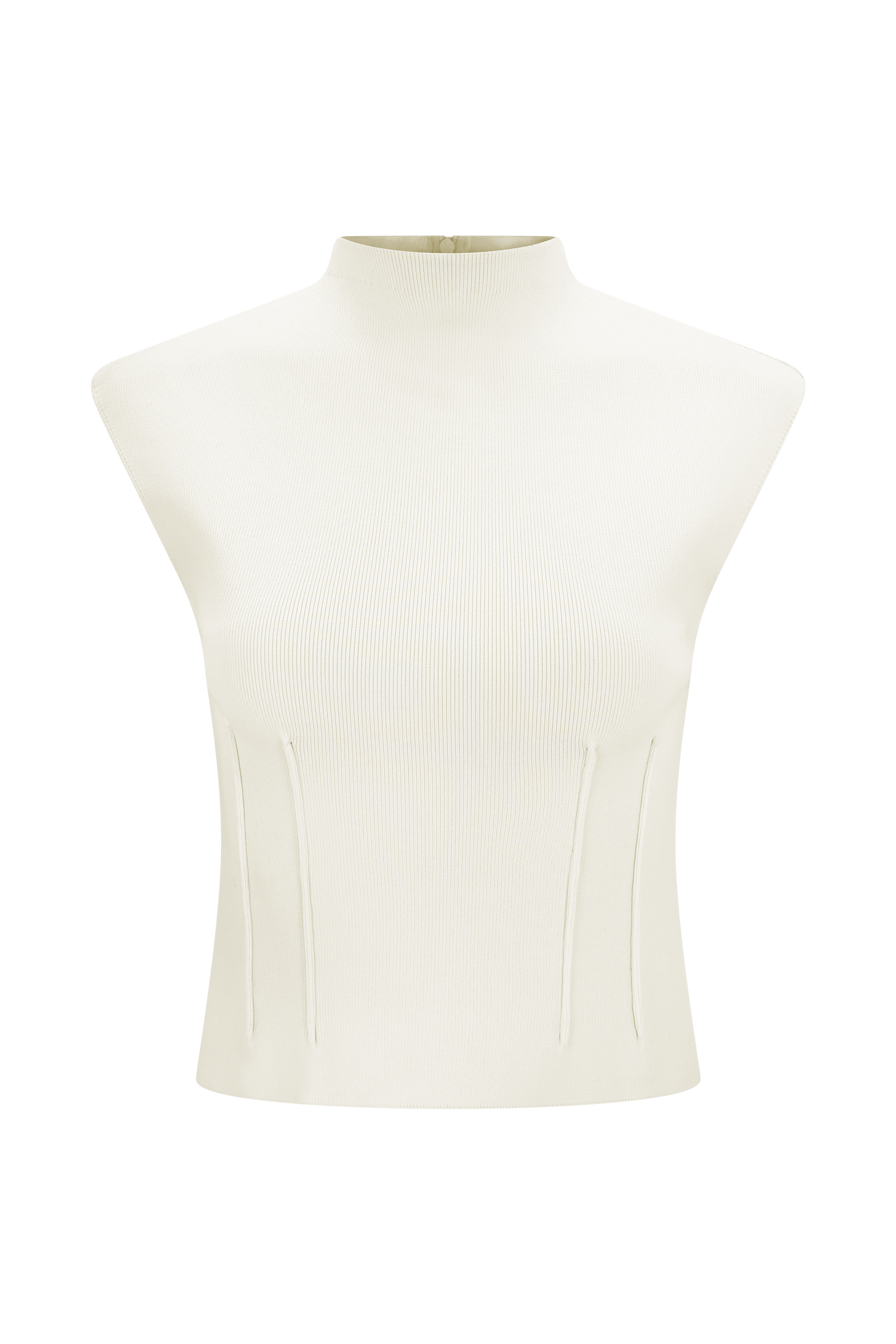Romaine High Neck Bandage Knit Top - Ivory #9
