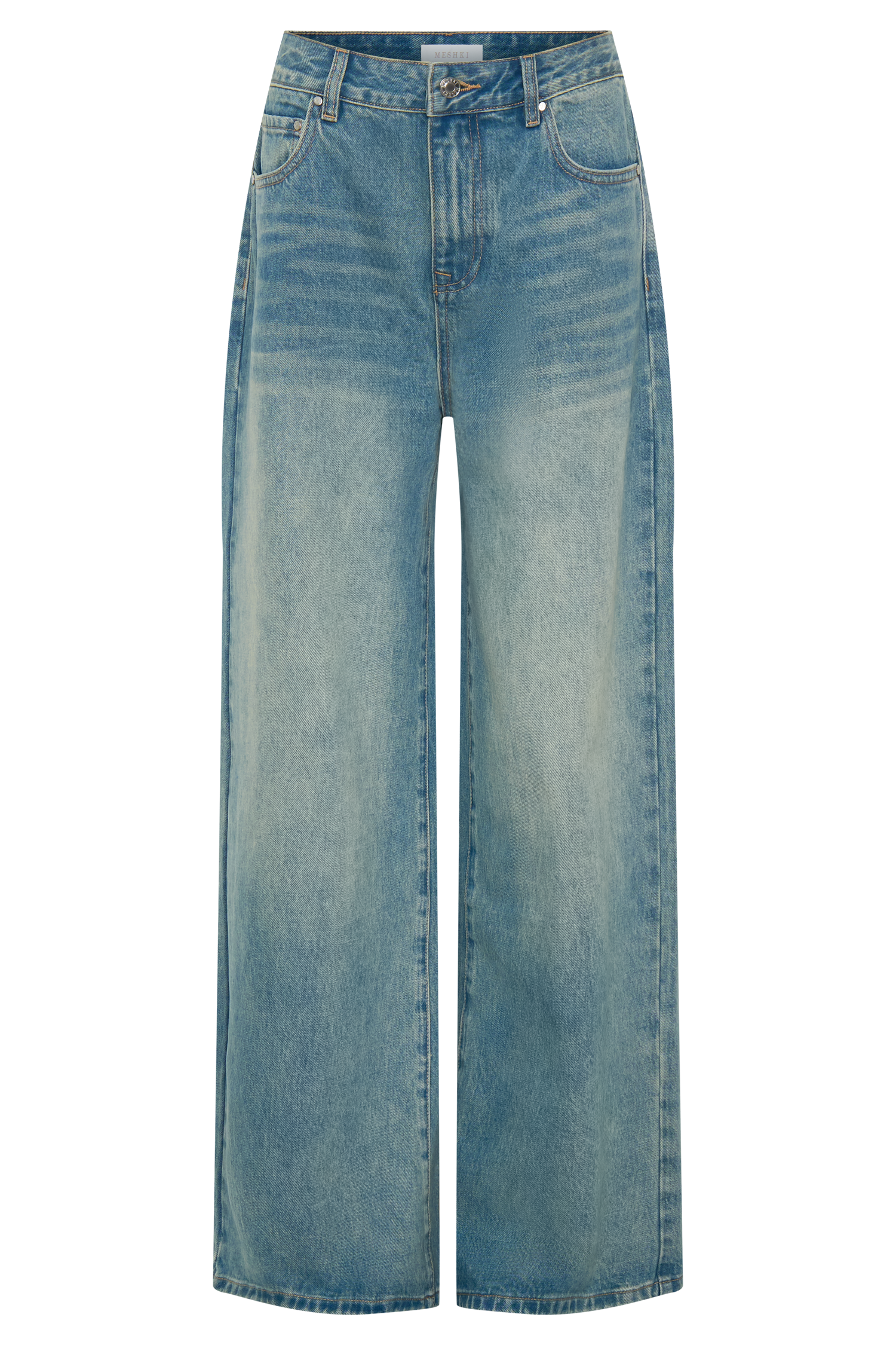 Romi Mid Rise Wide Leg Jeans - Faded Mid Blue | MESHKI UK Romi Mid Rise Wide Leg Jeans - Faded Mid Blue | MESHKI UK