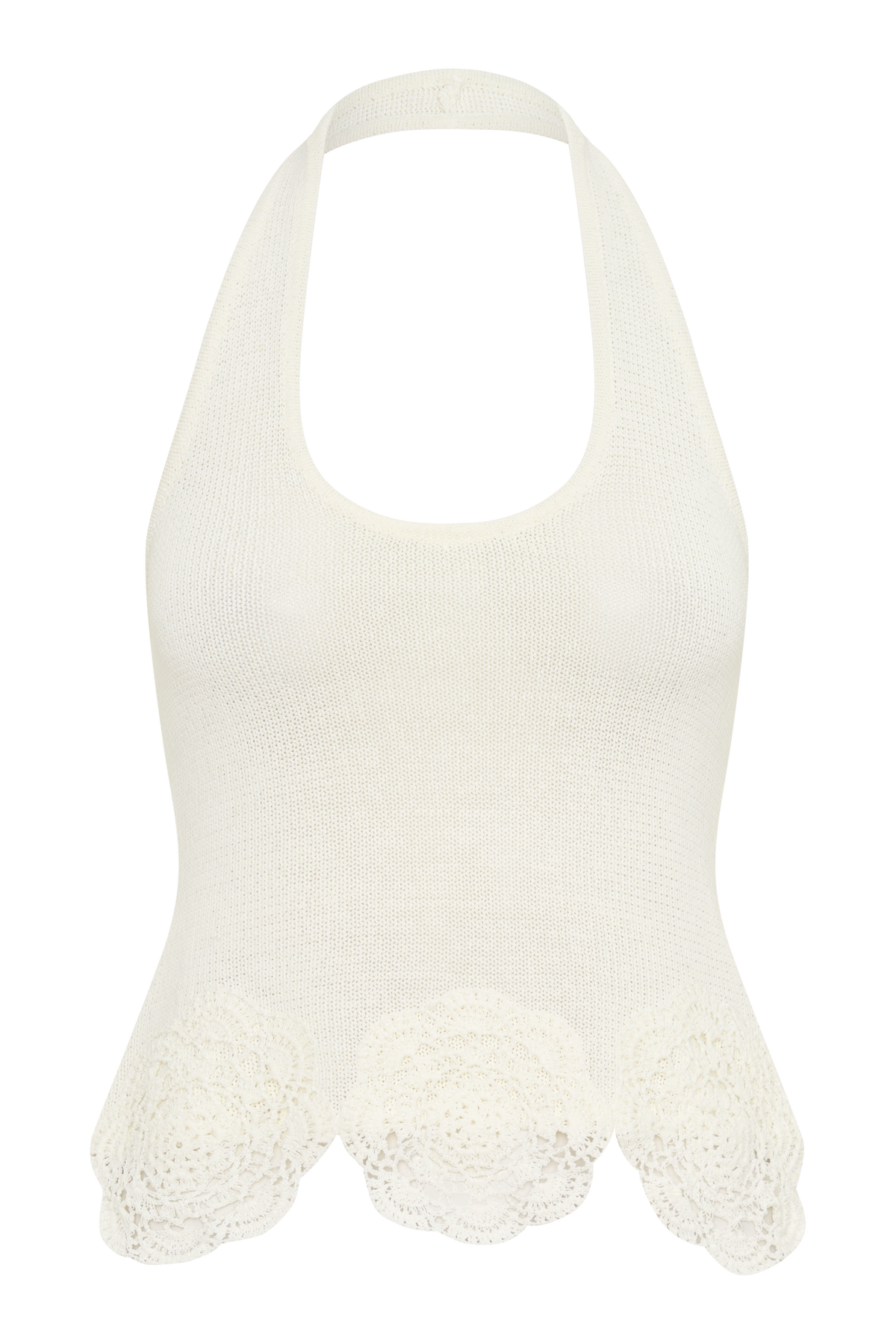 Salley Crochet Halter Longline Top - Ivory