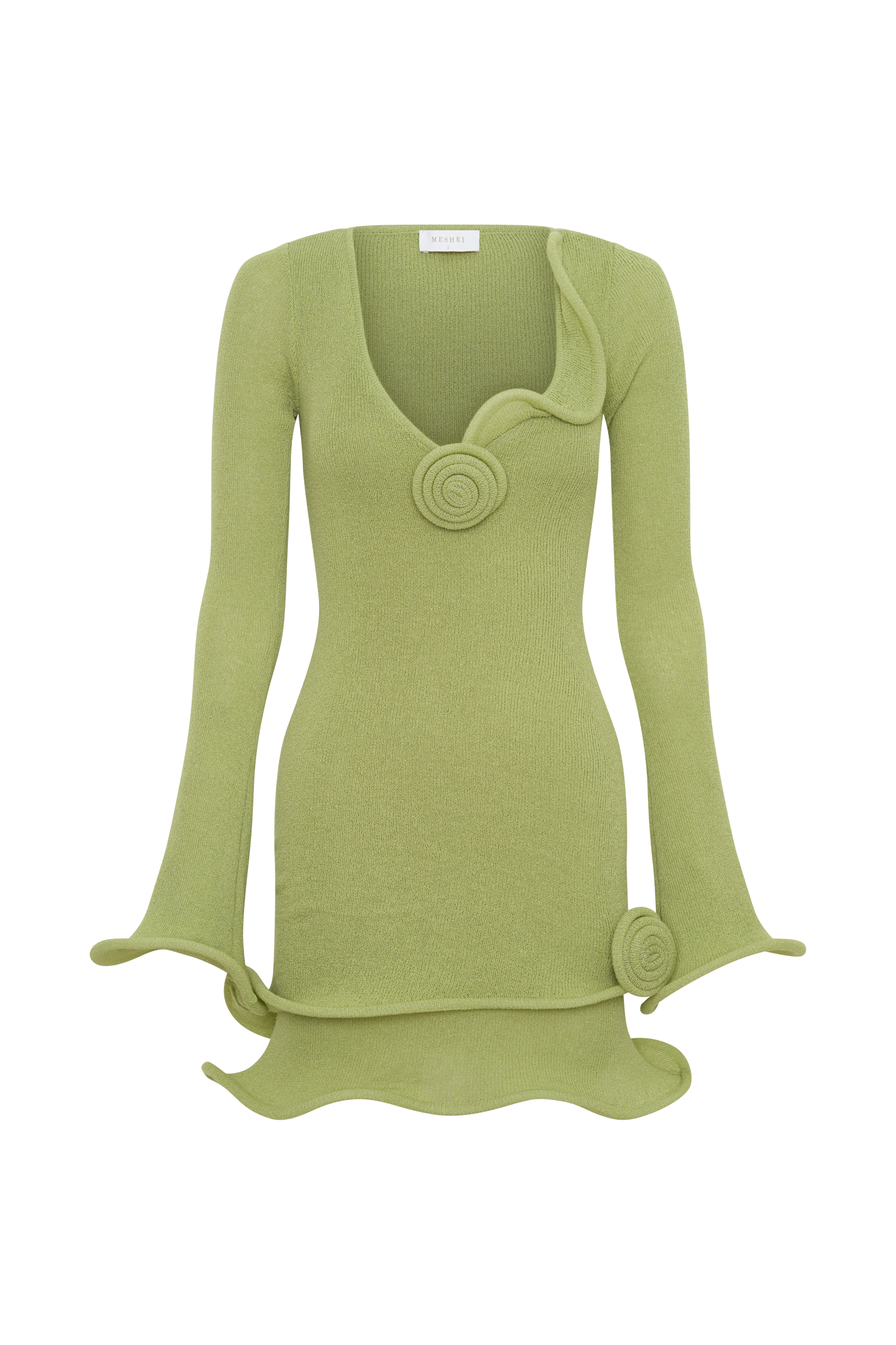 Samira Knit Long Sleeve Mini Dress - Light Olive #9