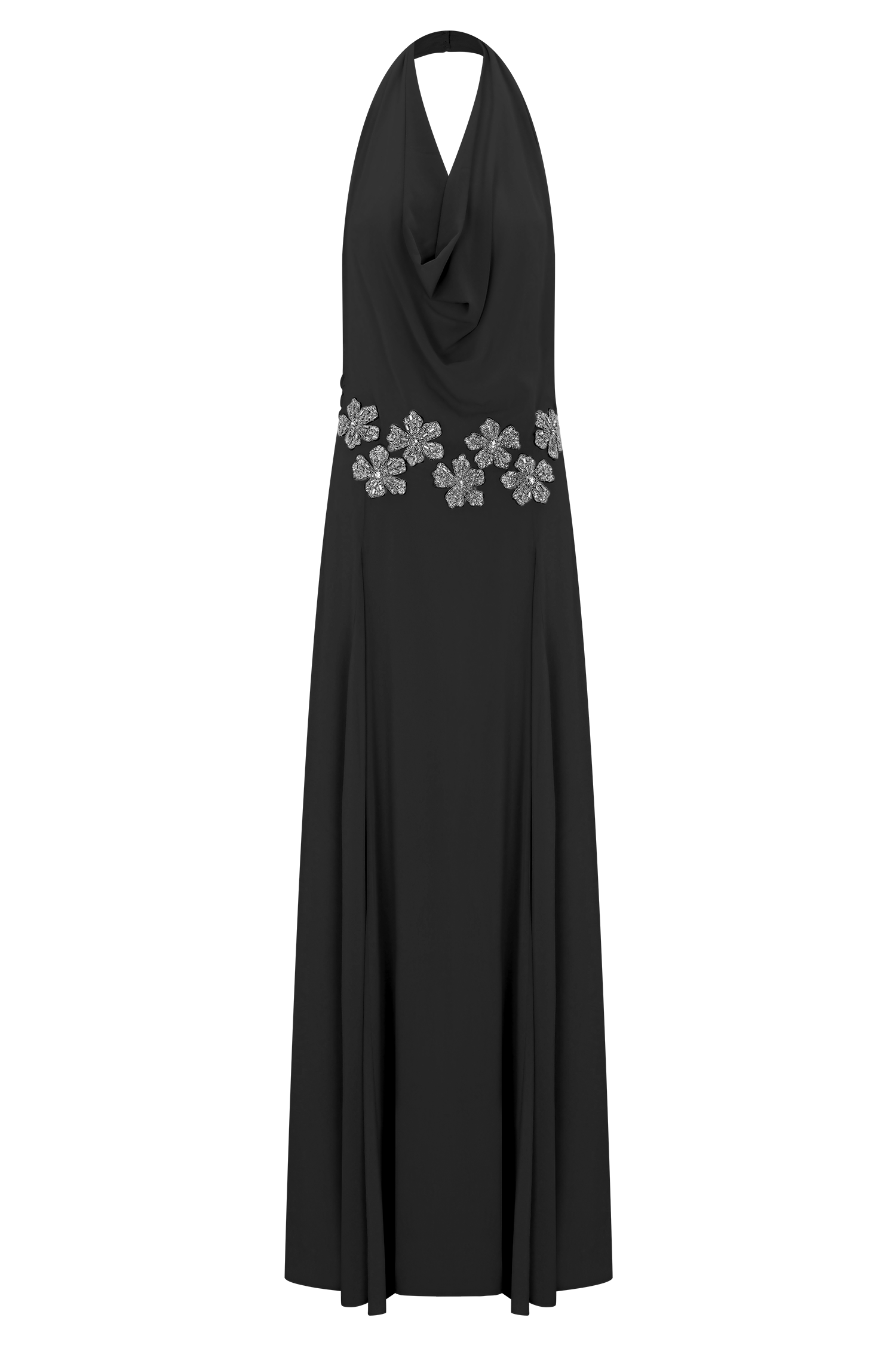 Santal Floral Chiffon Halter Maxi Dress - Black #9