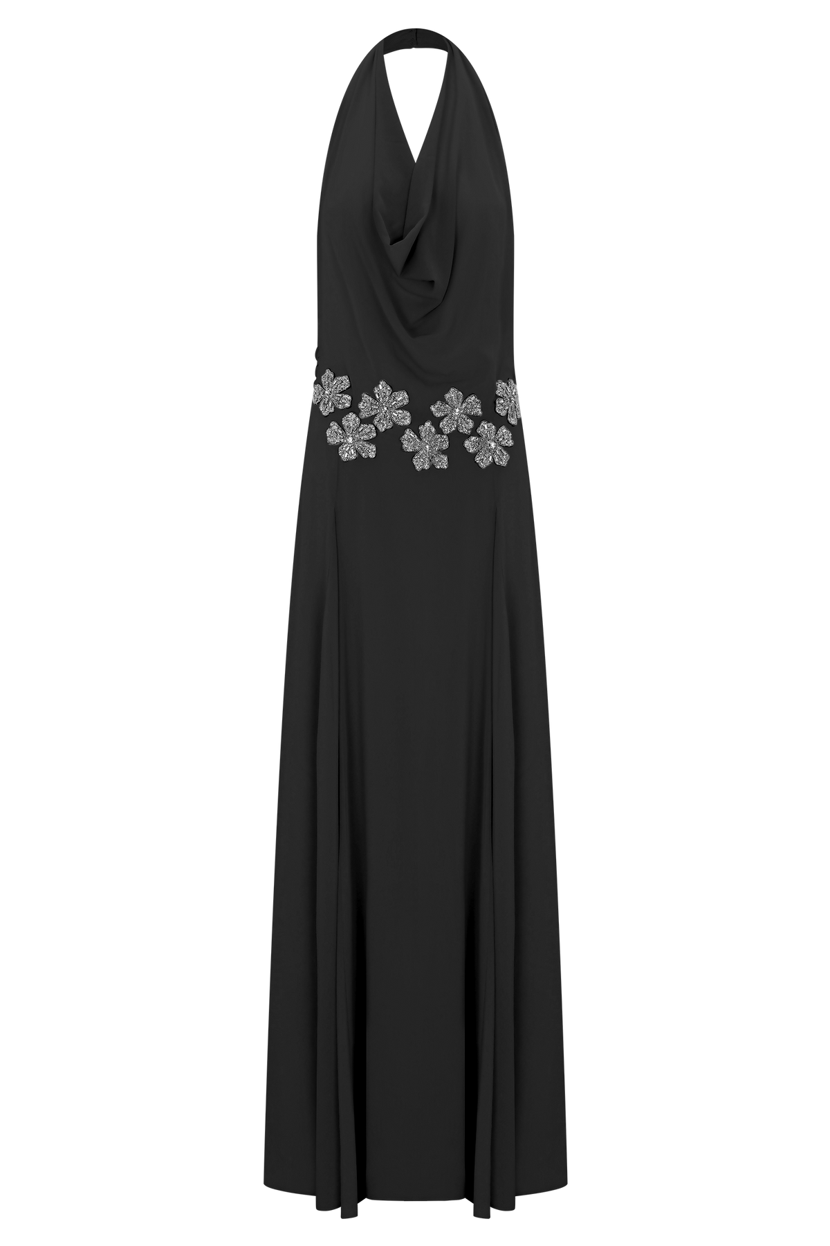 Santal Floral Chiffon Halter Maxi Dress - Black #9