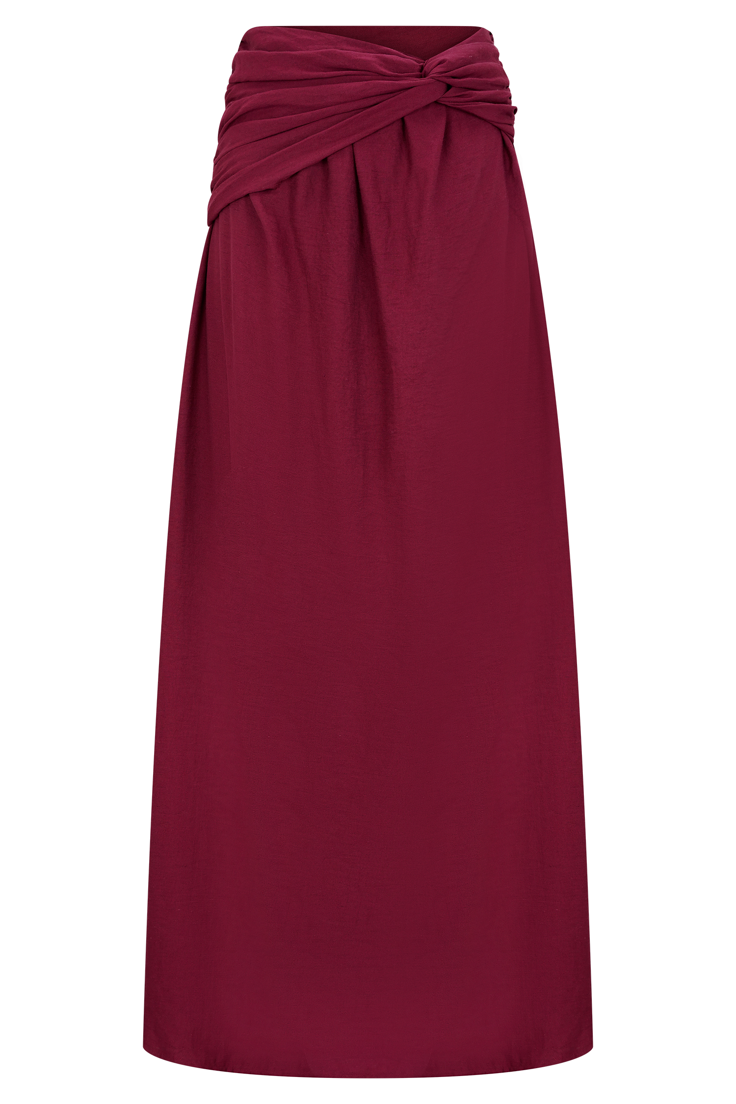 Scottie Gathered Linen Knot Maxi Skirt - Wine #6