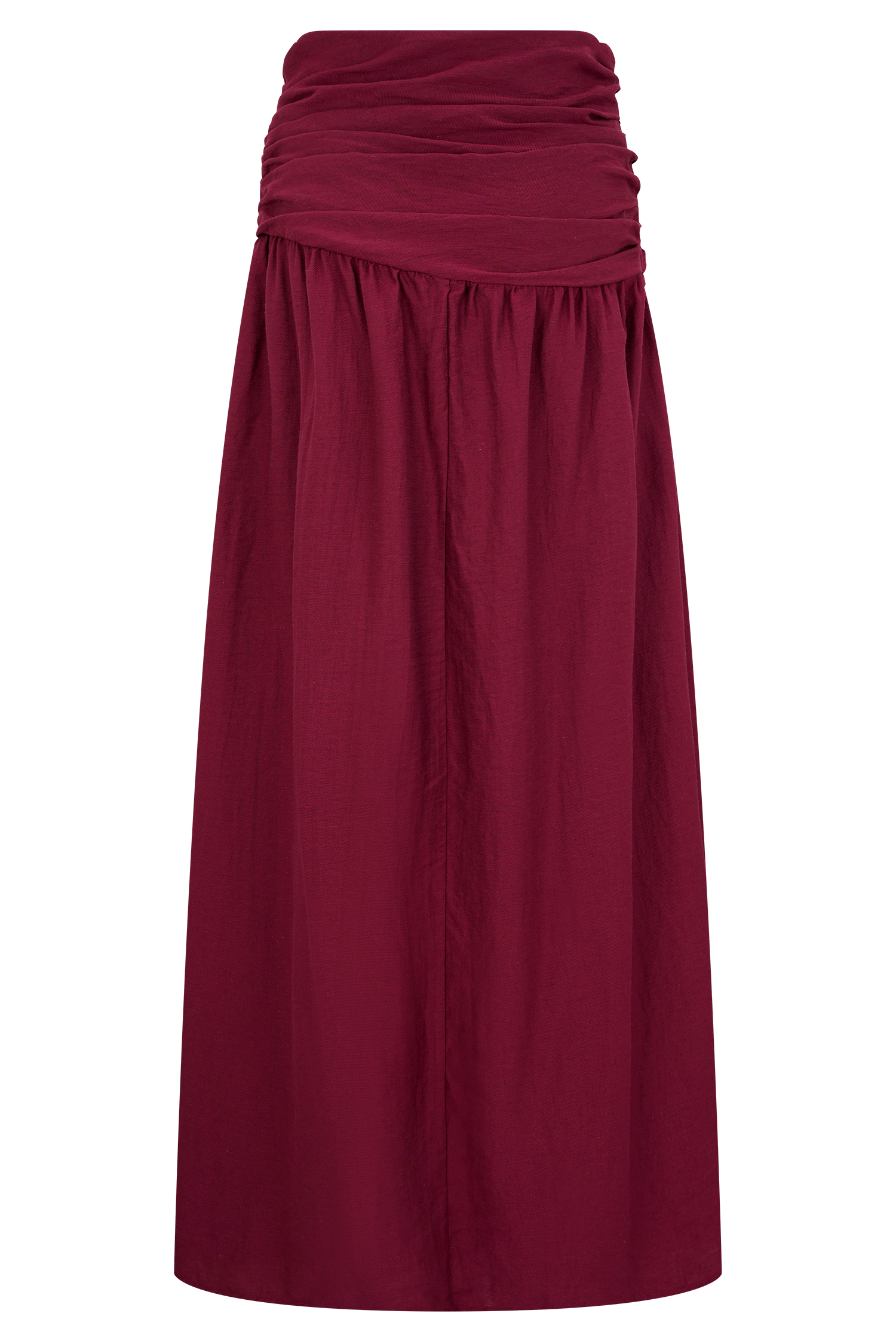 Scottie Gathered Linen Knot Maxi Skirt - Wine #5
