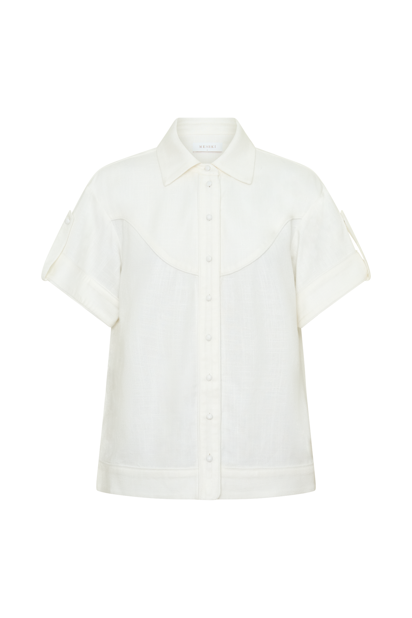 Selena Linen Short Sleeve Shirt - White