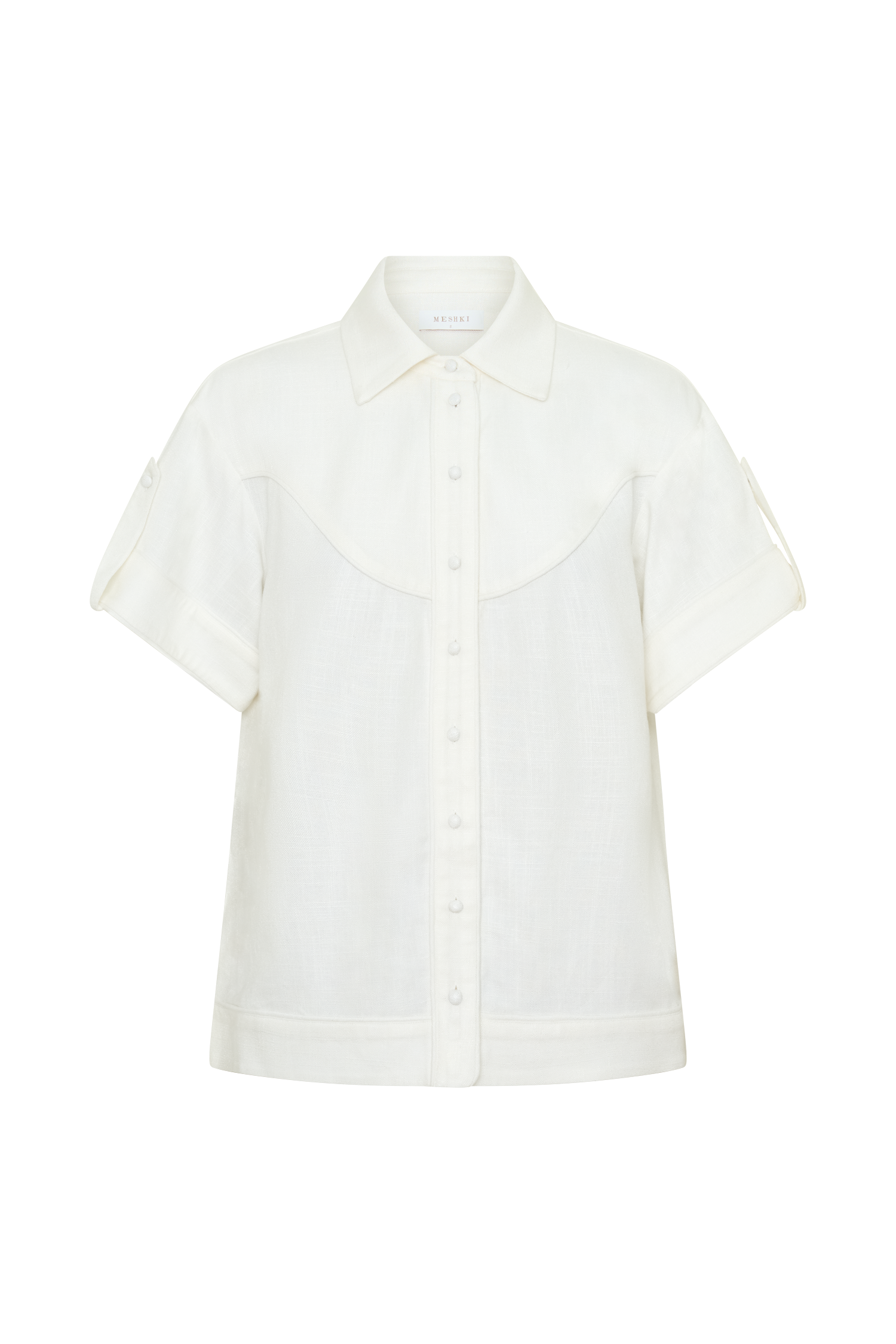 Selena Linen Short Sleeve Shirt - White #11