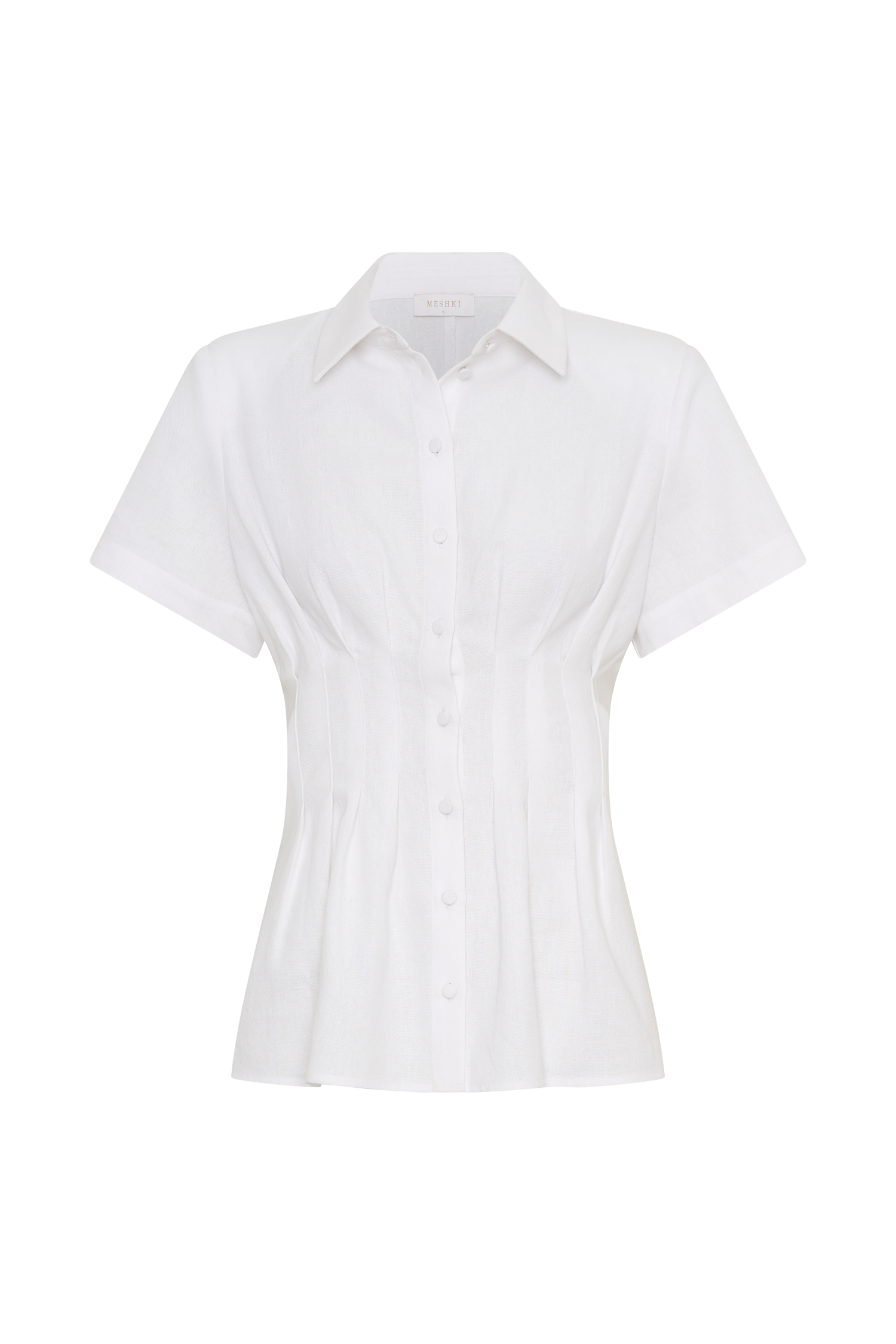 Selma Short Sleeve Linen Shirt - White #7