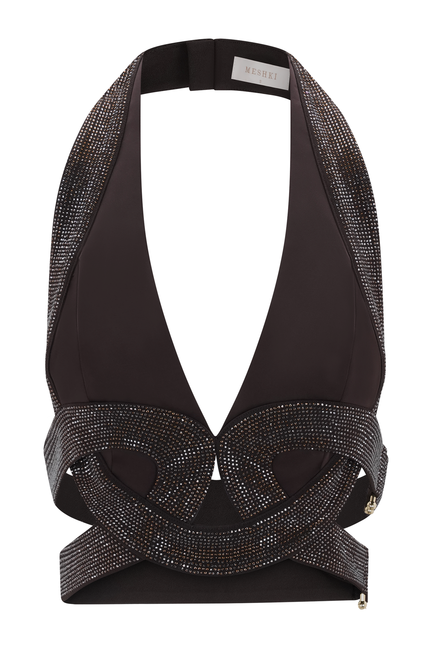 Siren Satin And Diamante Halter Top - Dark Chocolate #11