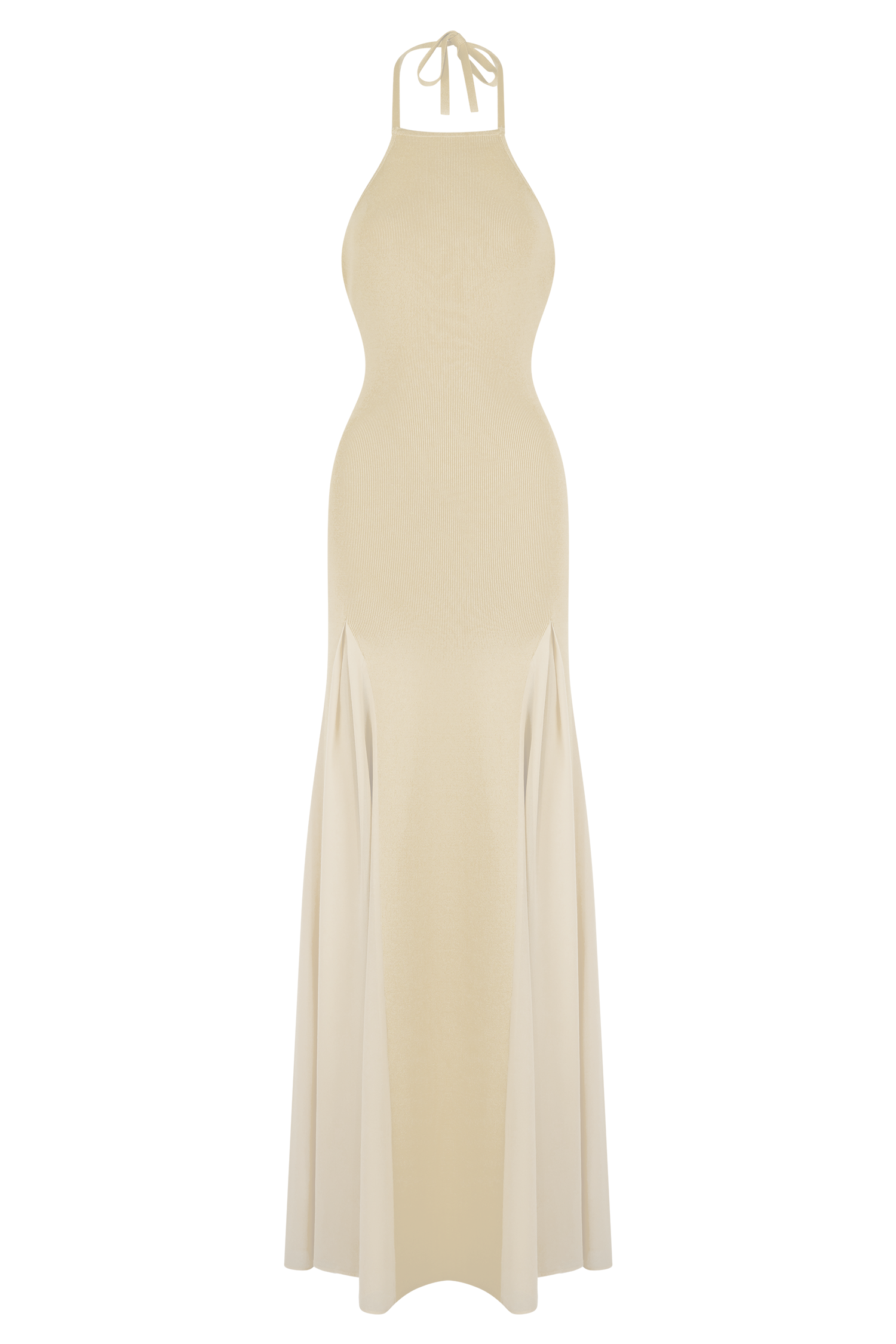 Soleil Knit And Mesh Halter Maxi Dress - Cream #7