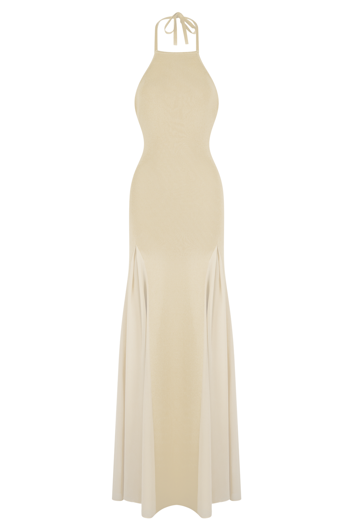 Soleil Knit And Mesh Halter Maxi Dress - Cream #7