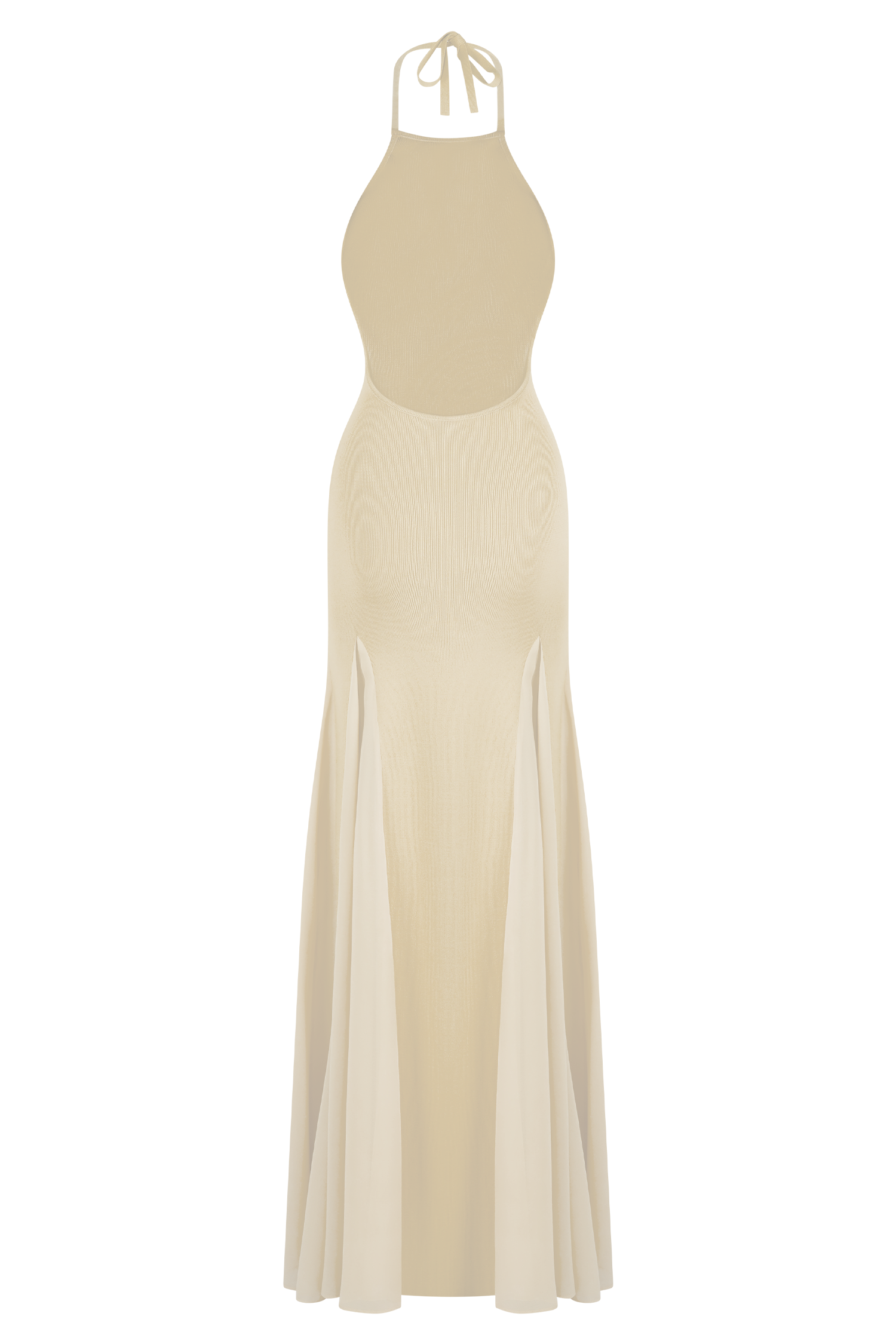 Soleil Knit And Mesh Halter Maxi Dress - Cream #6