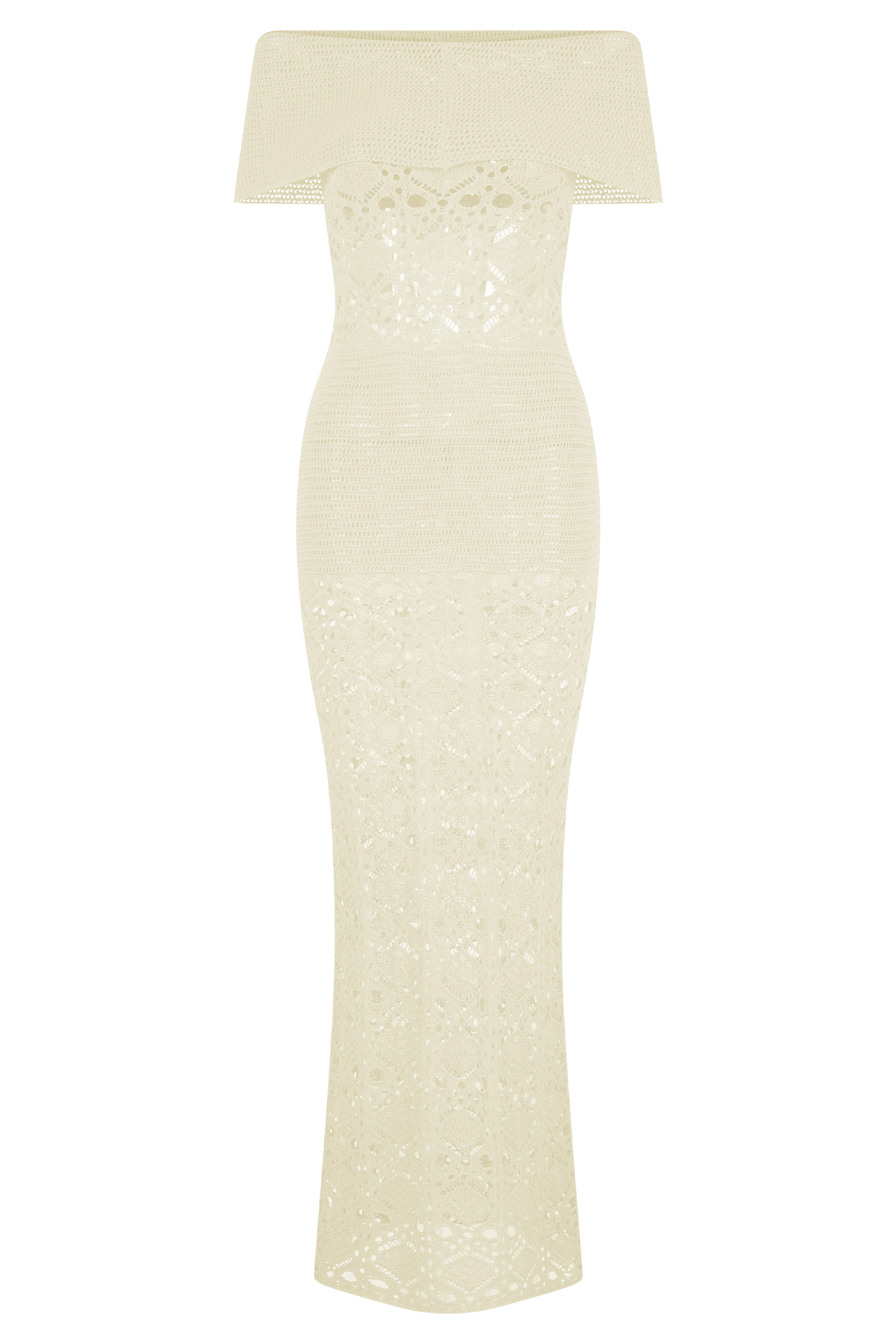 Solstice Off Shoulder Crochet Knit Maxi Dress - Ivory #7