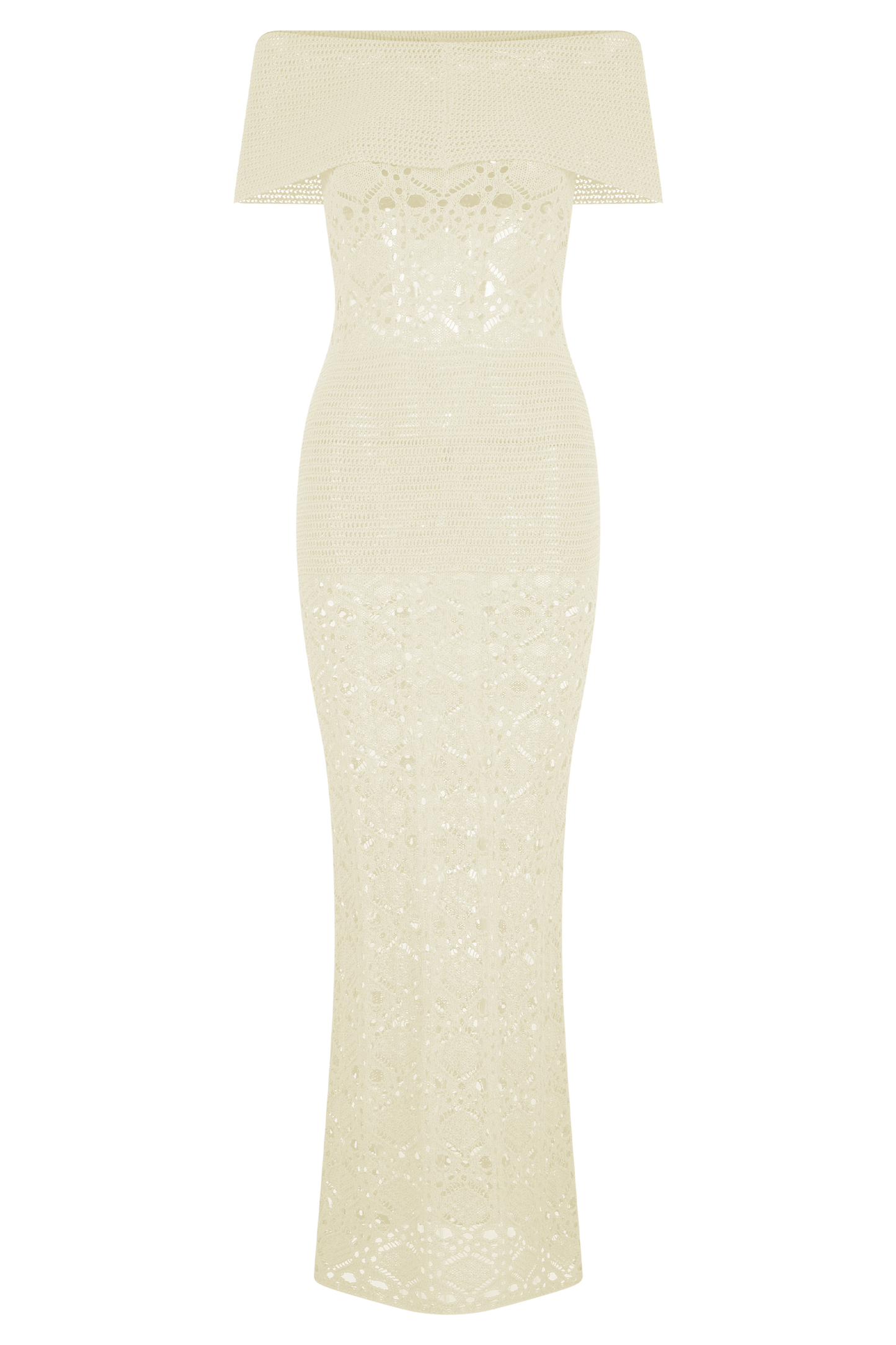 Solstice Off Shoulder Crochet Knit Maxi Dress - Ivory
