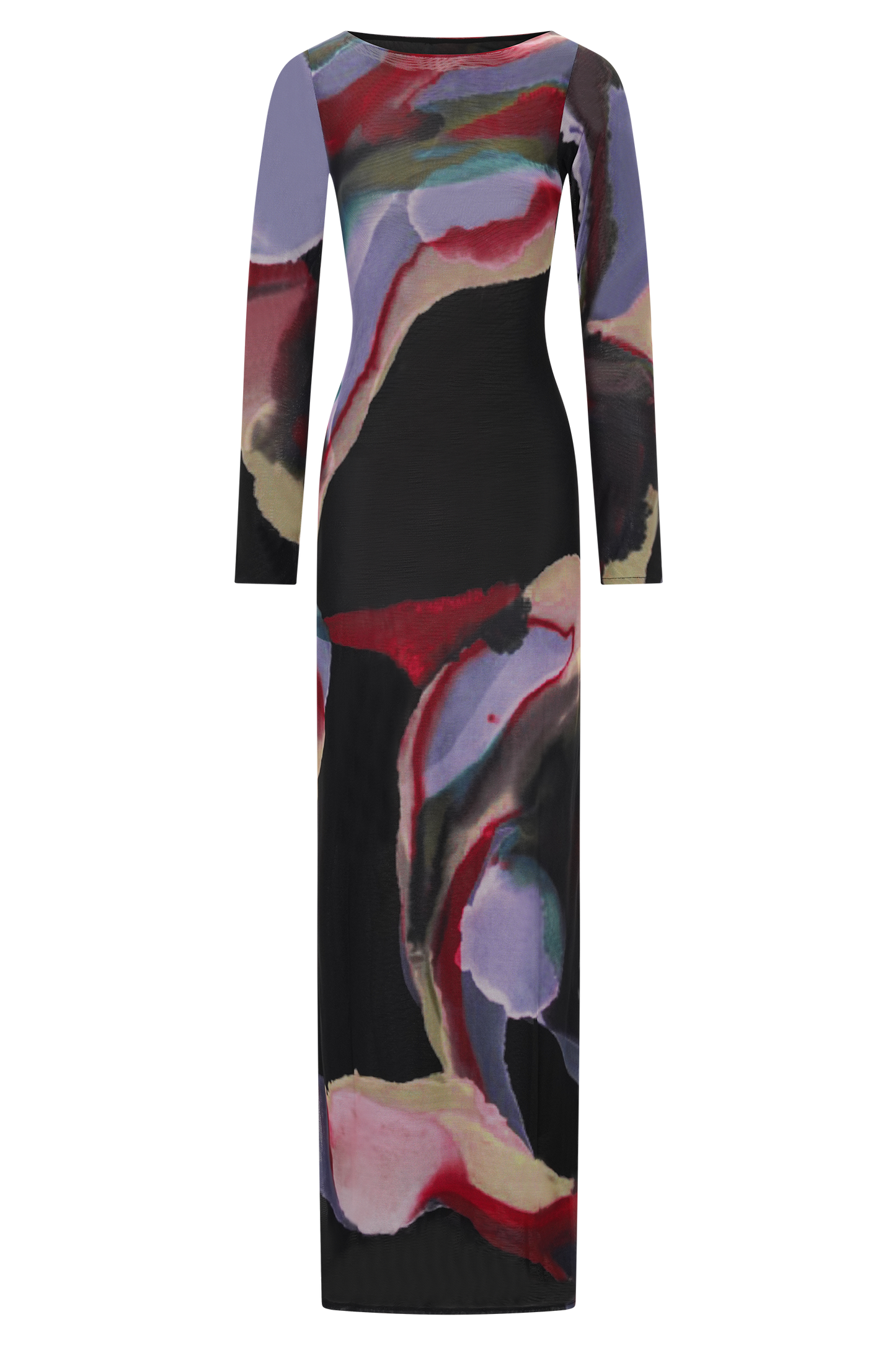 Soraya Long Sleeve Mesh Maxi Dress - Multi Fluid Reverie Print