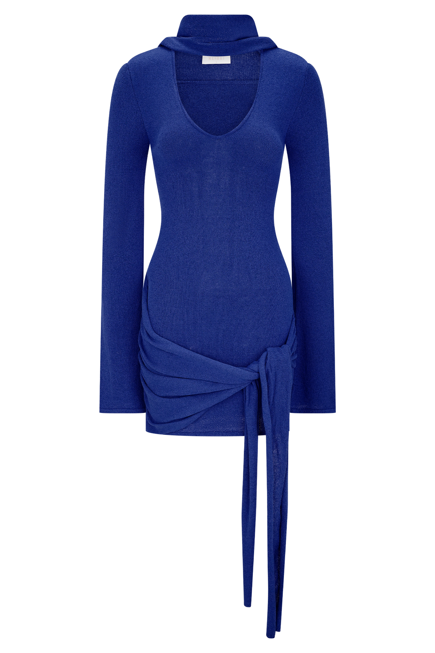 Taron Knit Mini Dress With Scarf - Cobalt