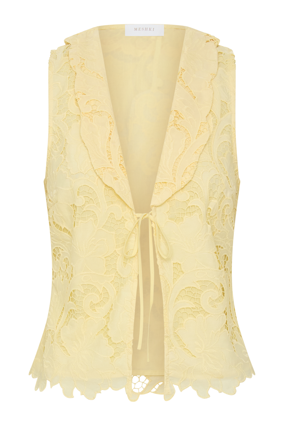 Tessa Broderie Tie Front Sleeveless Top - Lemon #9