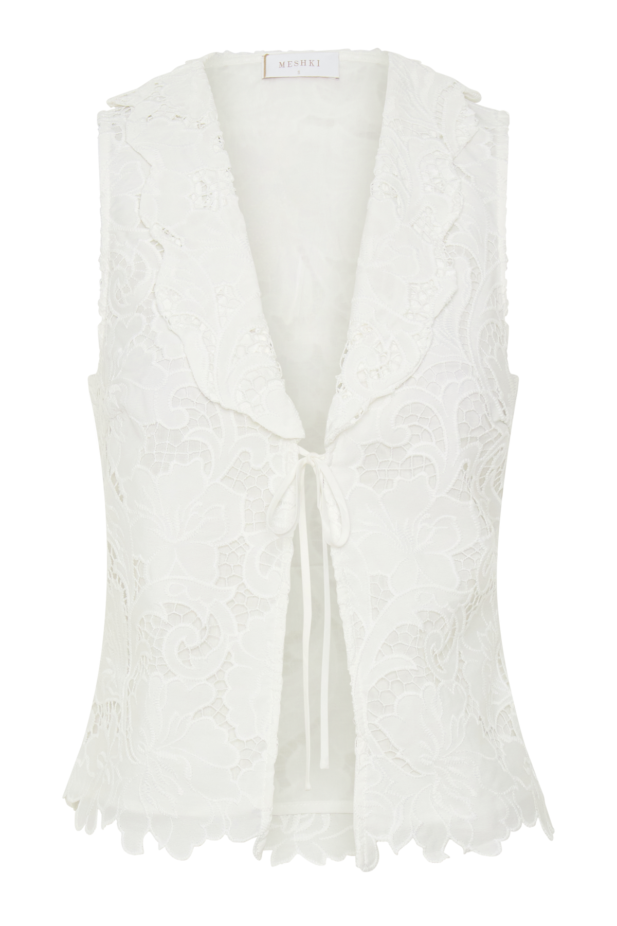 Tessa Broderie Tie Front Sleeveless Top - White #9