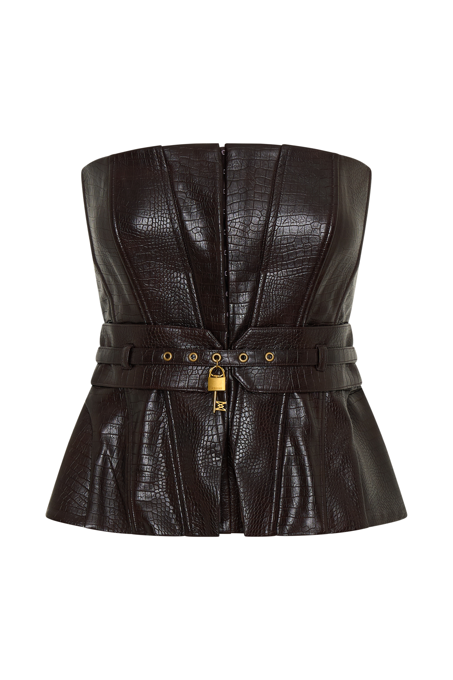 Thalia Faux Leather Boned Corset - Dark Chocolate #7