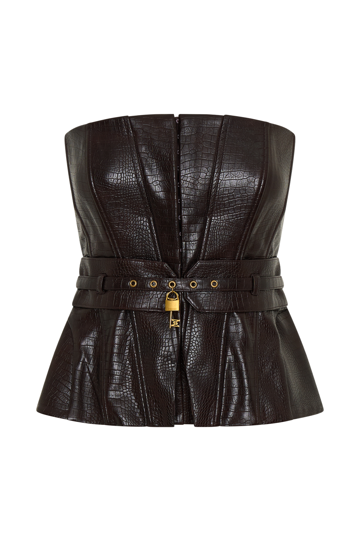 Thalia Faux Leather Boned Corset - Dark Chocolate #7