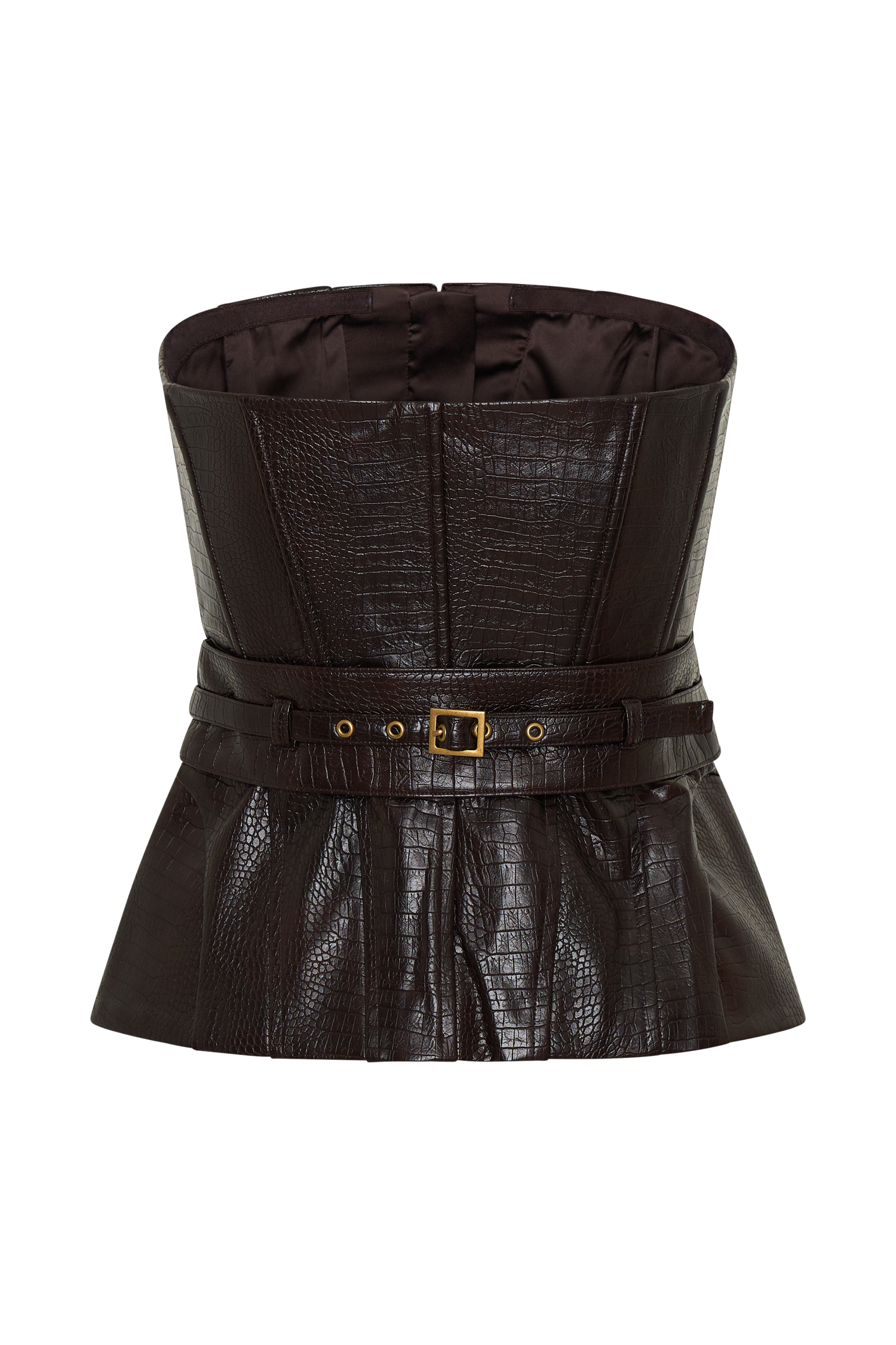Thalia Faux Leather Boned Corset - Dark Chocolate #6