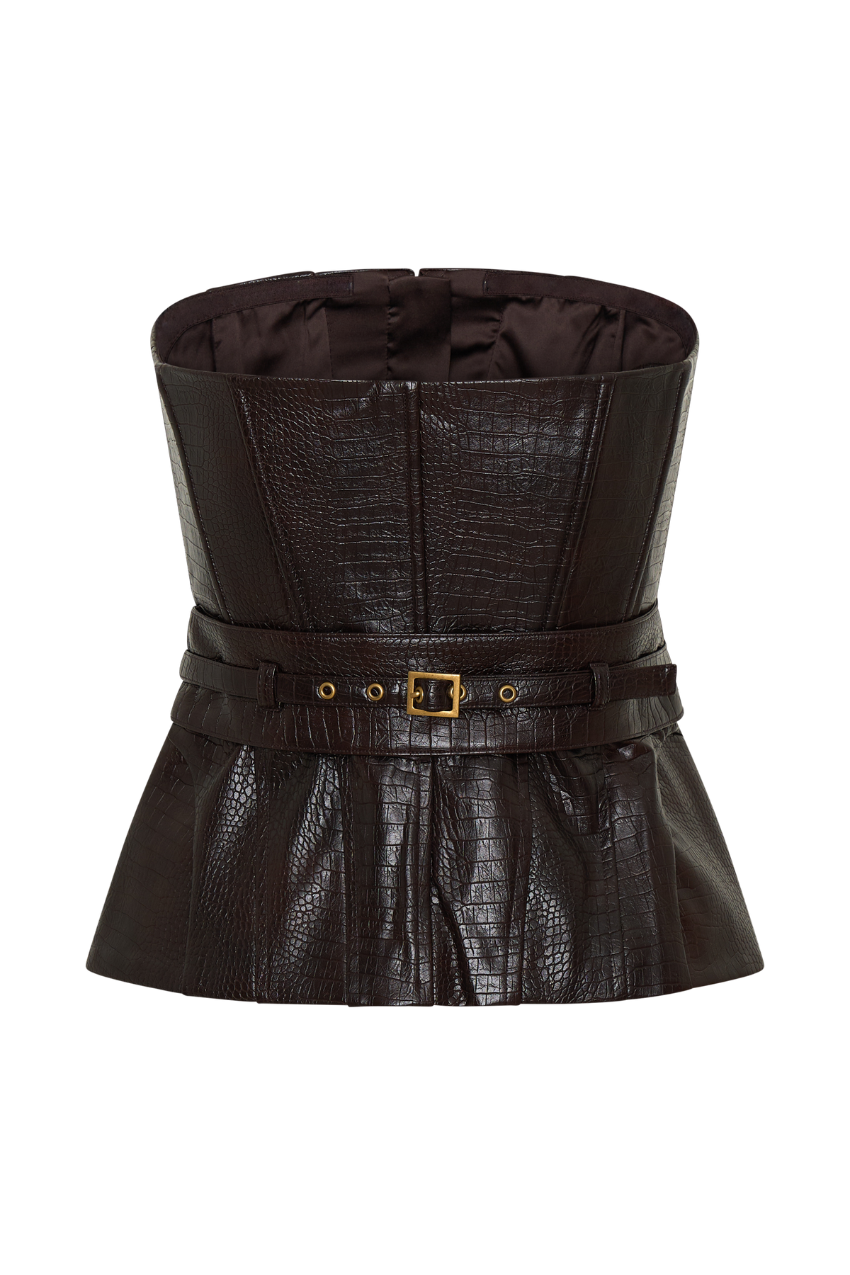 Thalia Faux Leather Boned Corset - Dark Chocolate #6