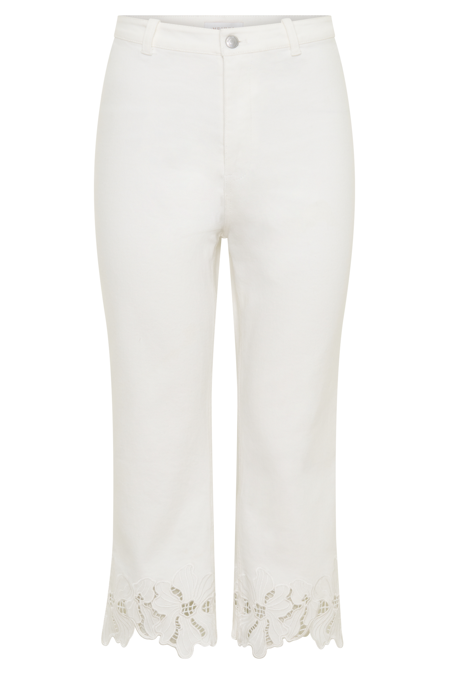 Tillie Flower Embroidery Denim Capris - White