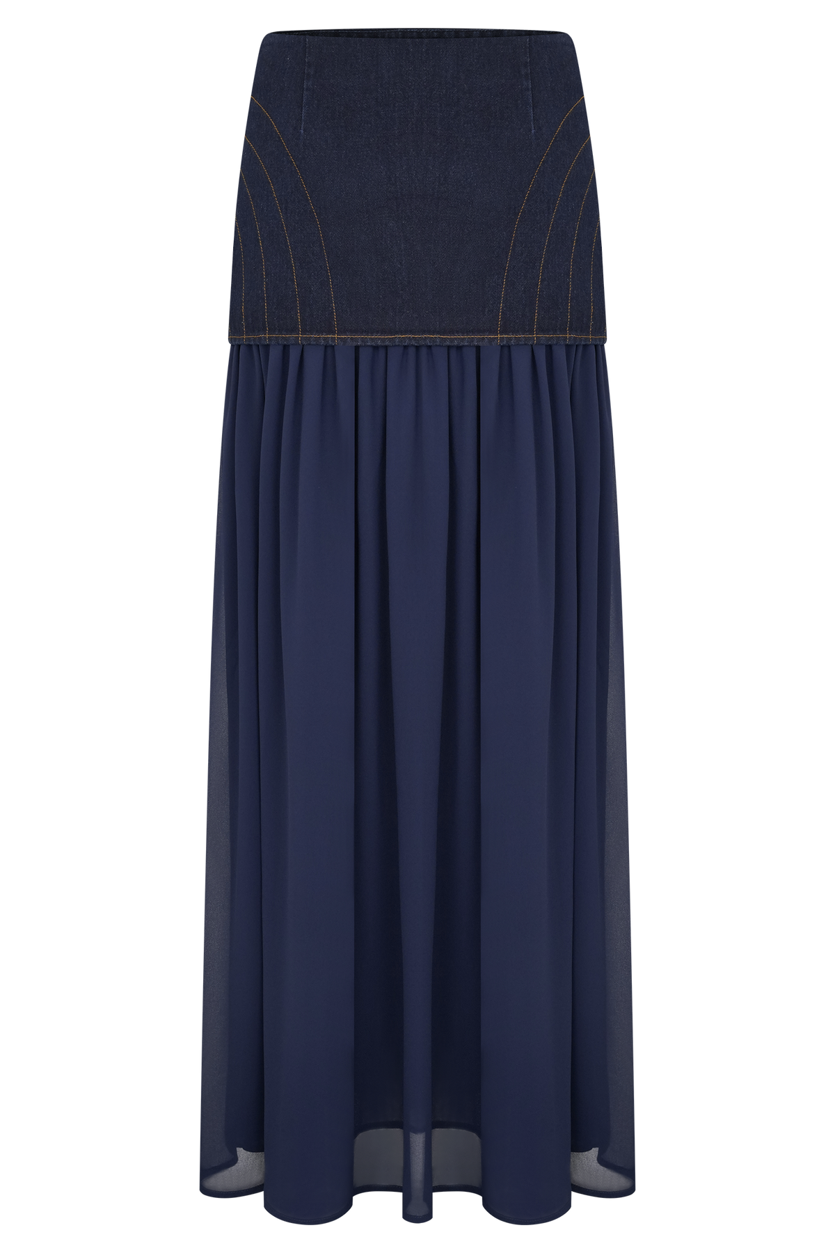Tully Chiffon Denim Maxi Skirt - Indigo Blue #6