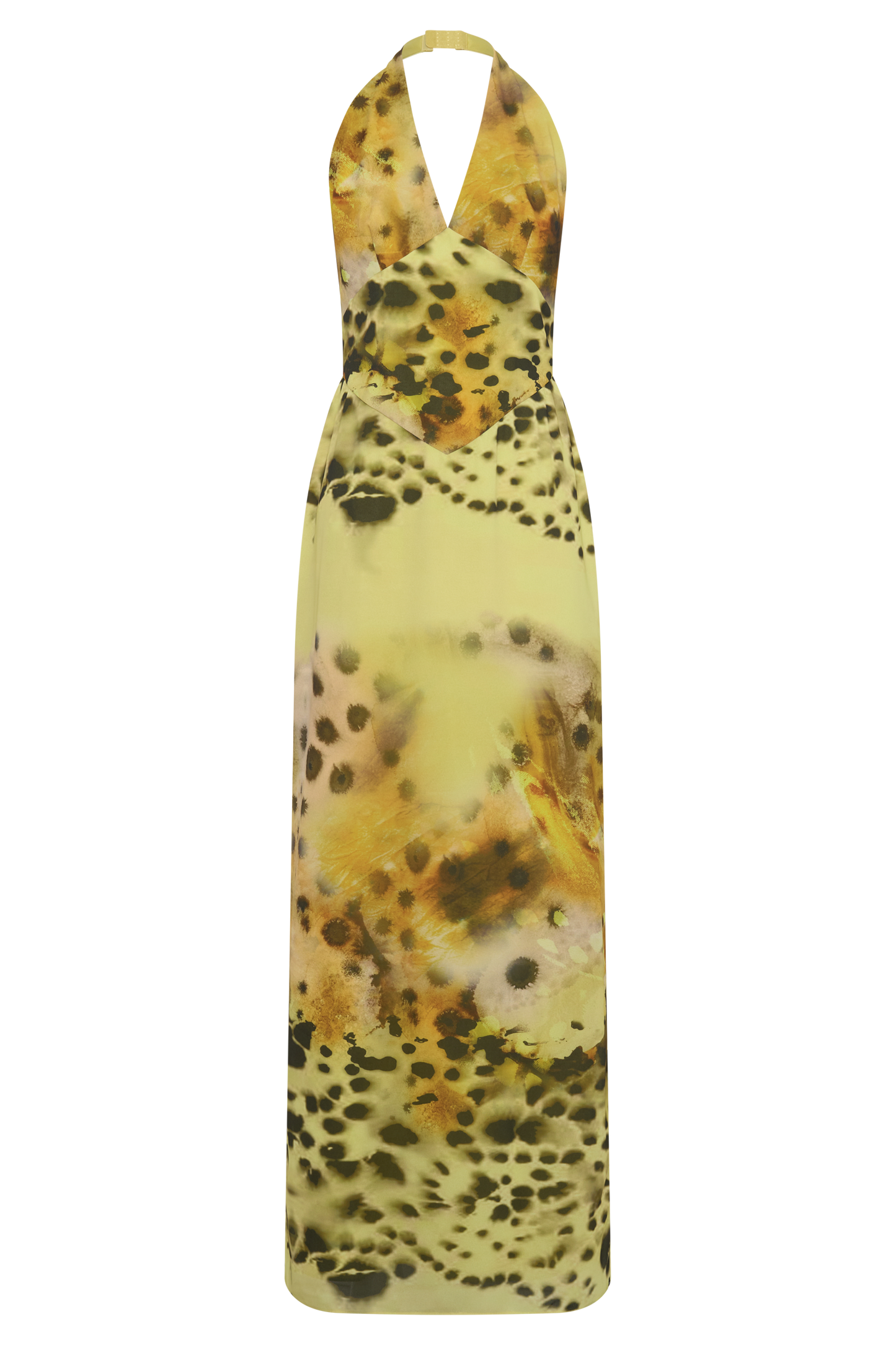Valentina Chiffon Halter Maxi Dress - Yellow Floral Leopard Print