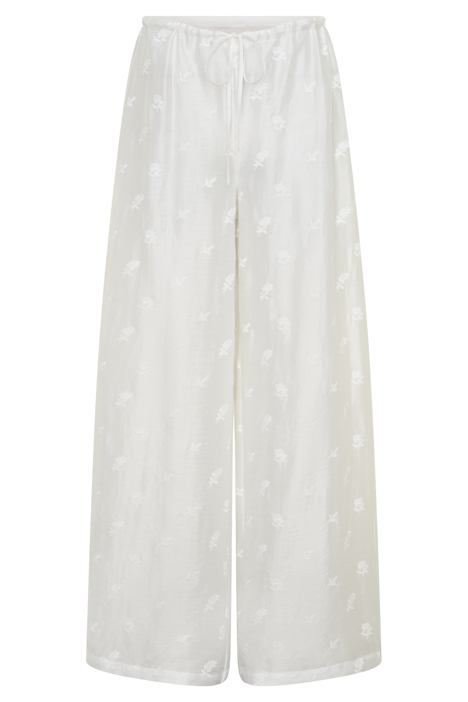 Vivian Tie Waist Embroidered Pant - White #9