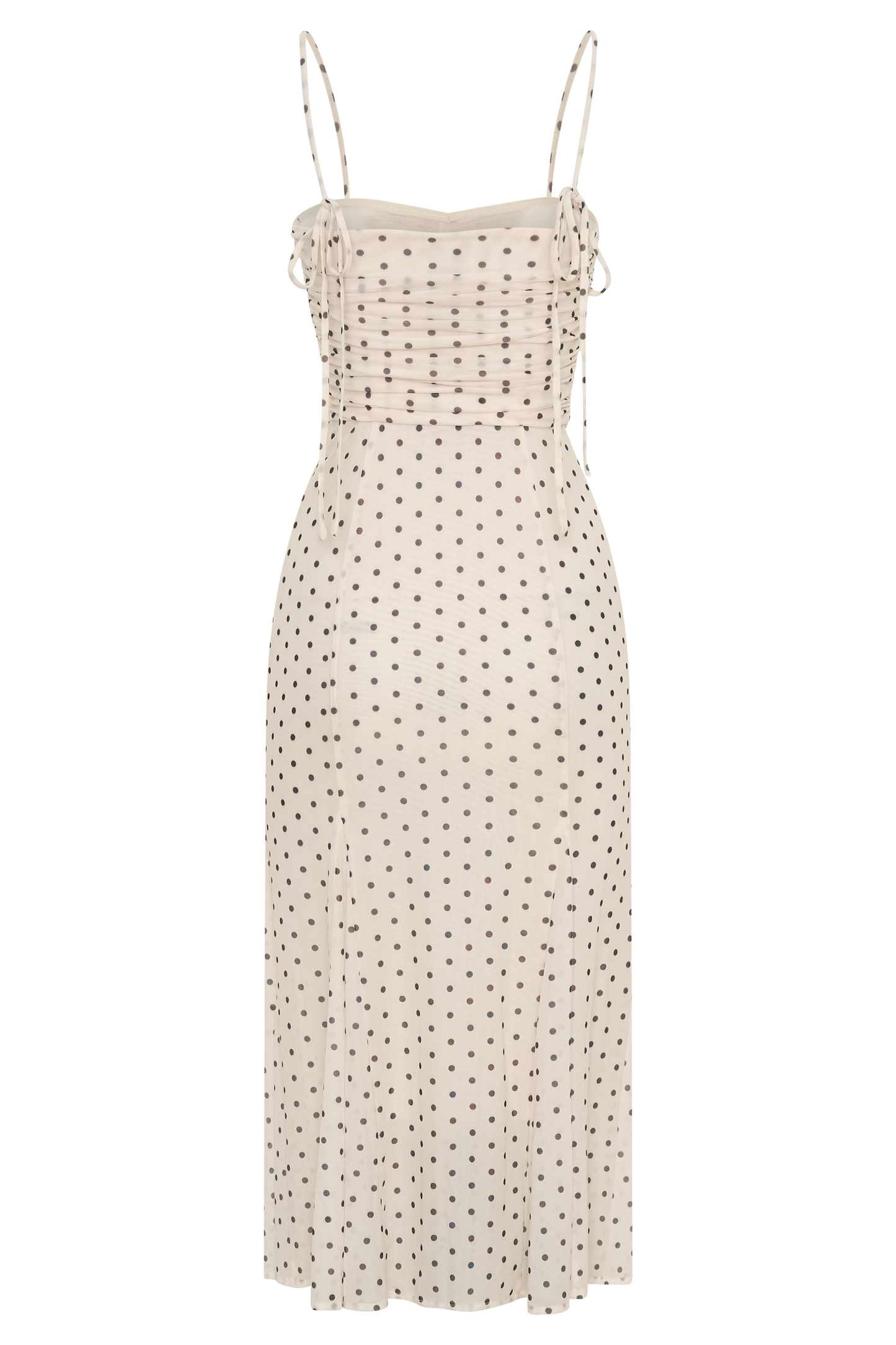 Willa Gathered Mesh Midi Dress - Polka Dot