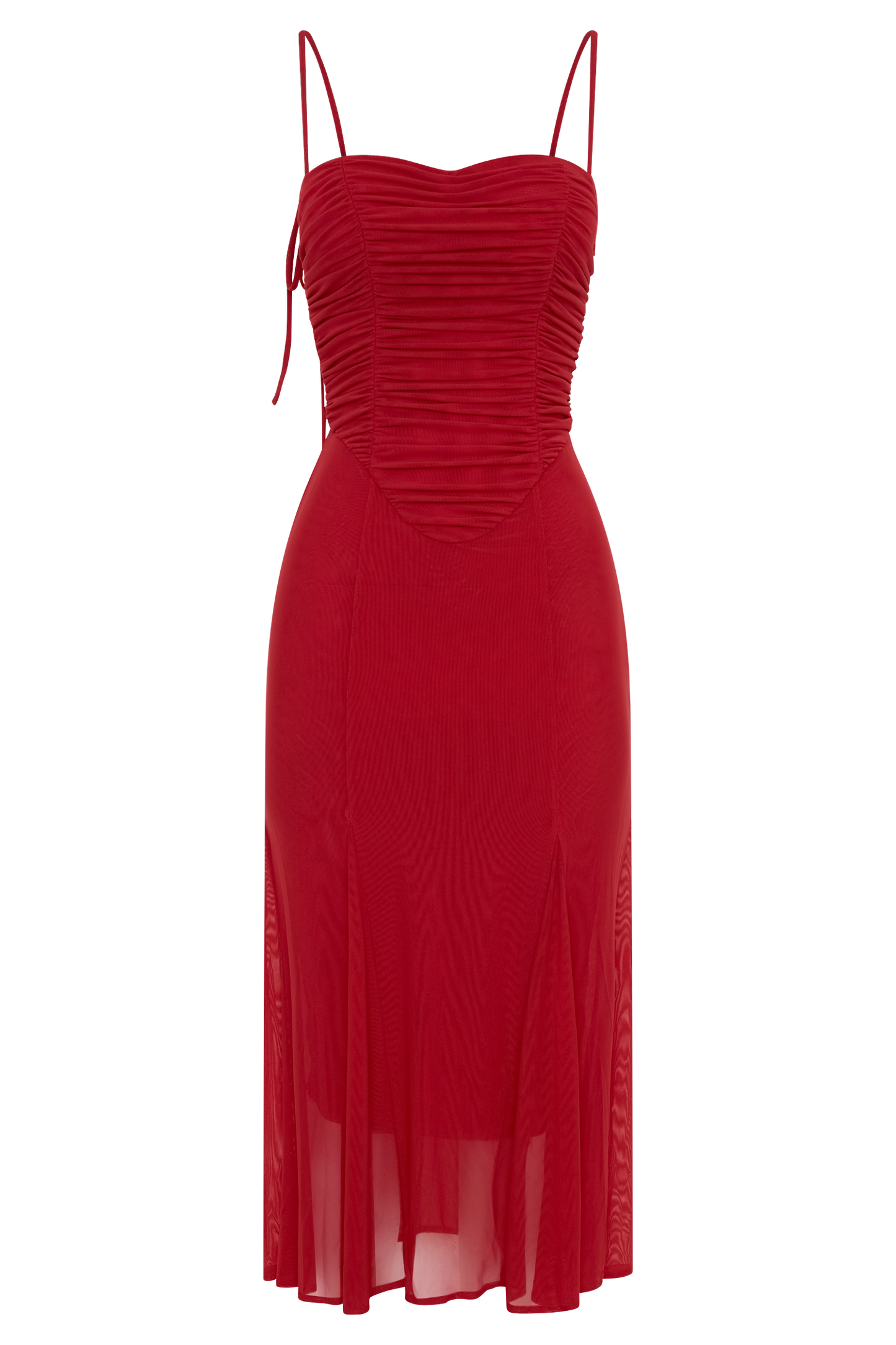 Willa Gathered Mesh Midi Dress - Ruby Red