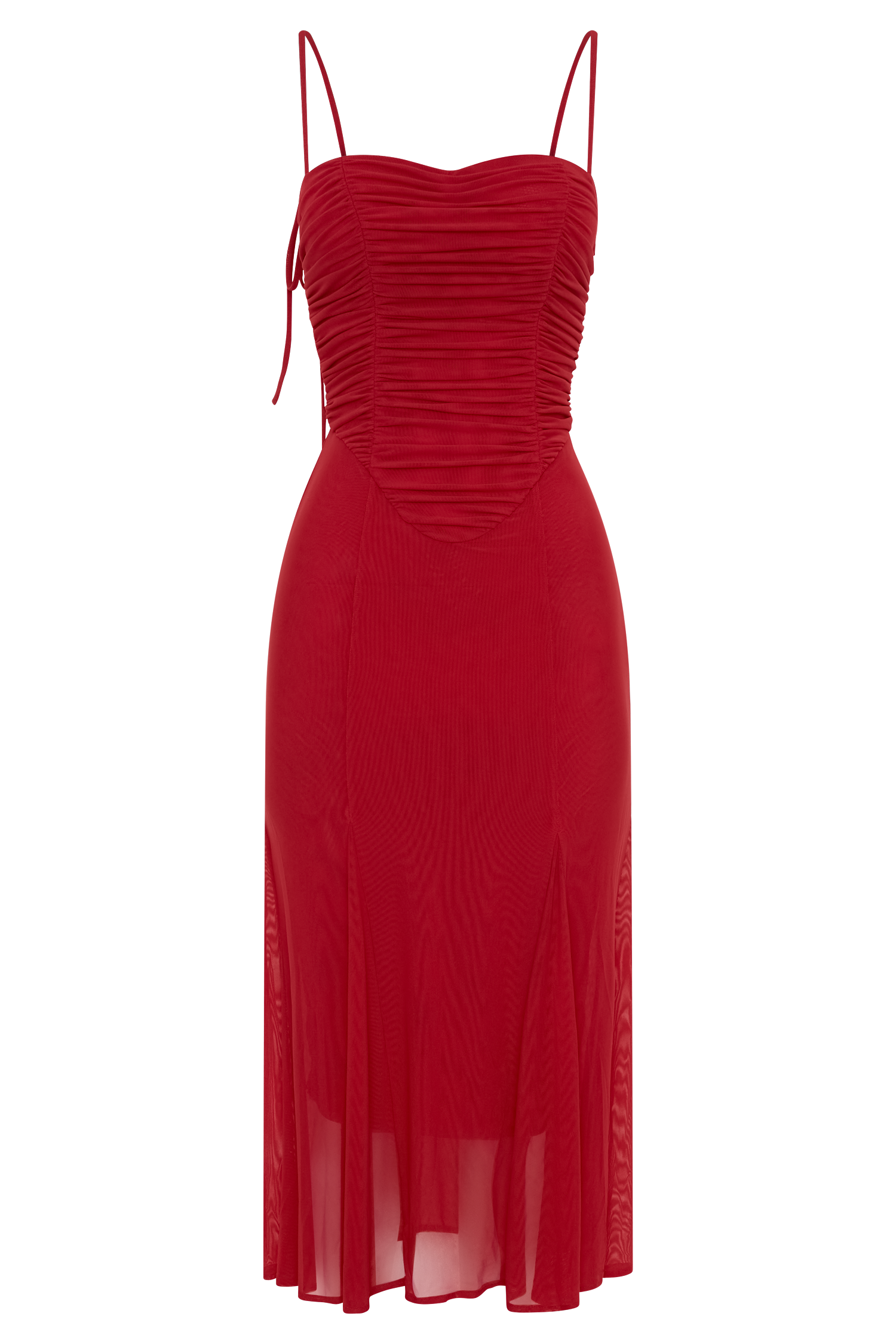 Willa Gathered Mesh Midi Dress - Ruby Red #8