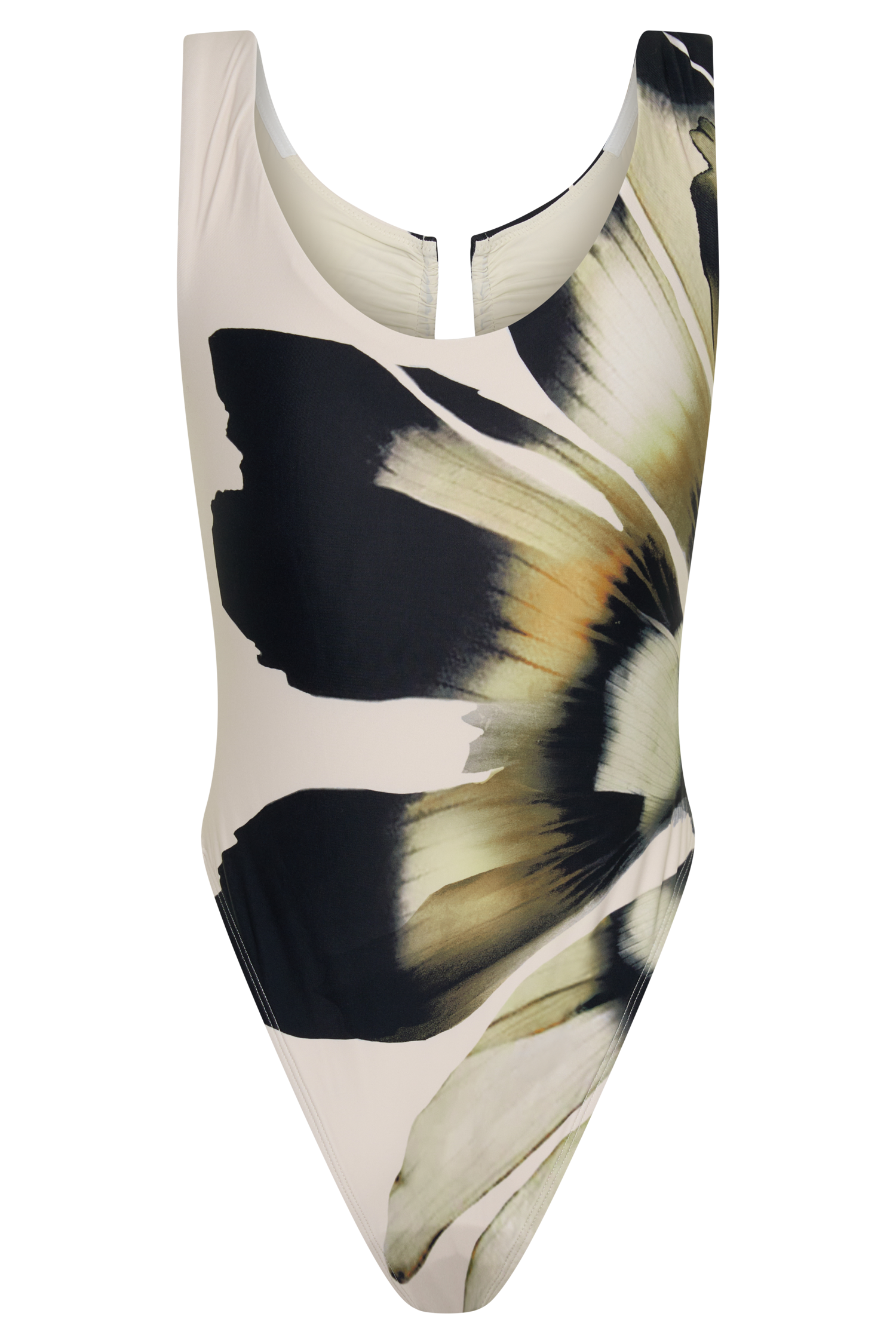 Yumi U-Wire Plunge One Piece Swimsuit - Ivory Base Floral Print #14