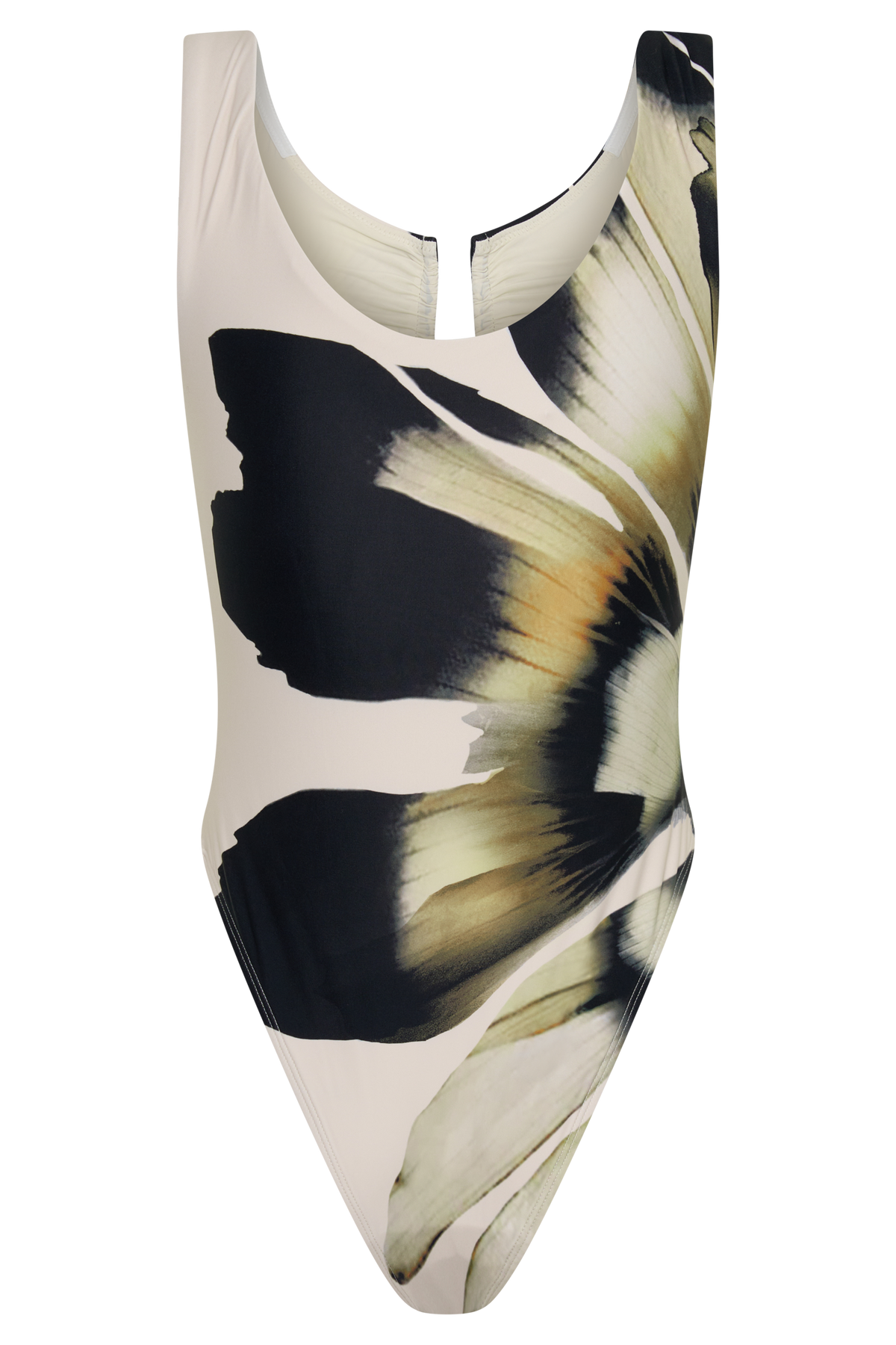 Yumi U-Wire Plunge One Piece Swimsuit - Ivory Base Floral Print #14