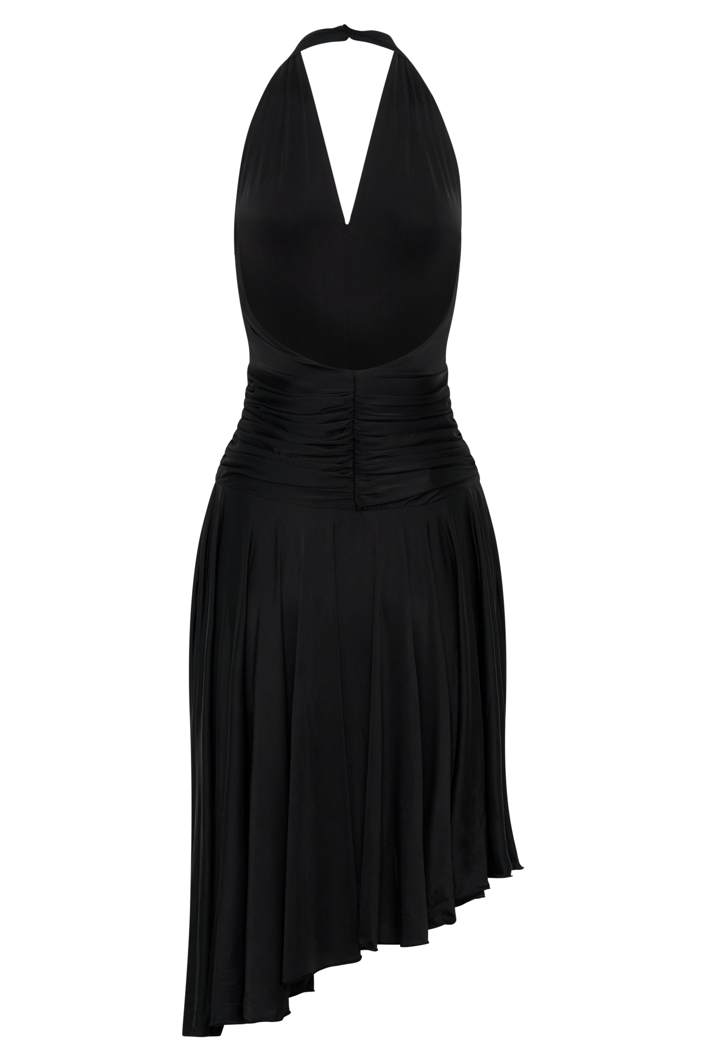 Zelda Asymmetric Slinky Midi Dress - Black