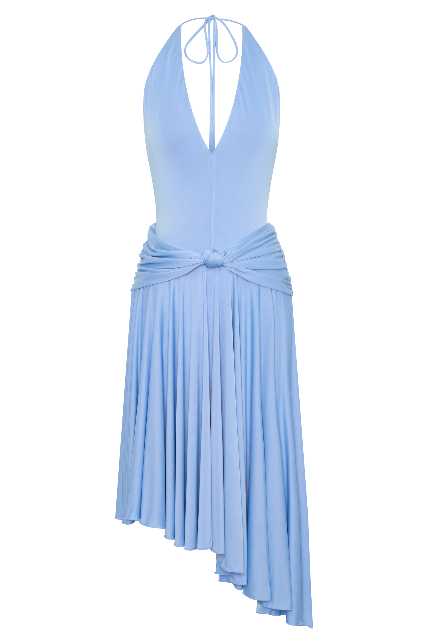 Zelda Asymmetric Slinky Midi Dress - Cornflower Blue #9