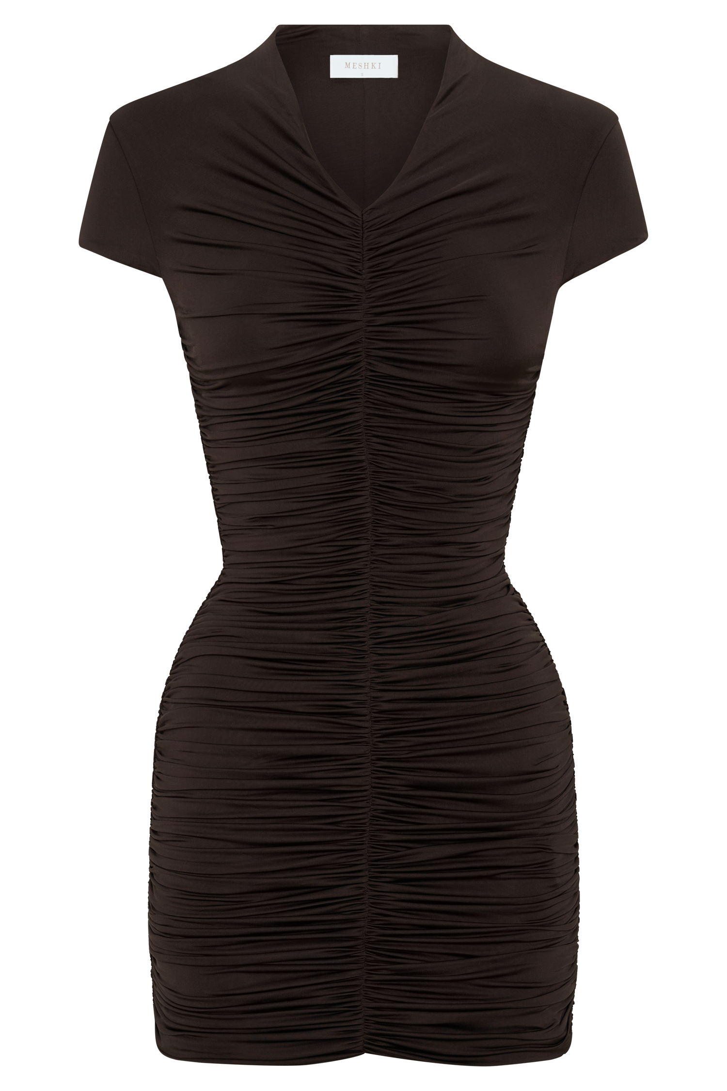 Alphine Gathered Short Sleeve Mini Dress - Chocolate #7