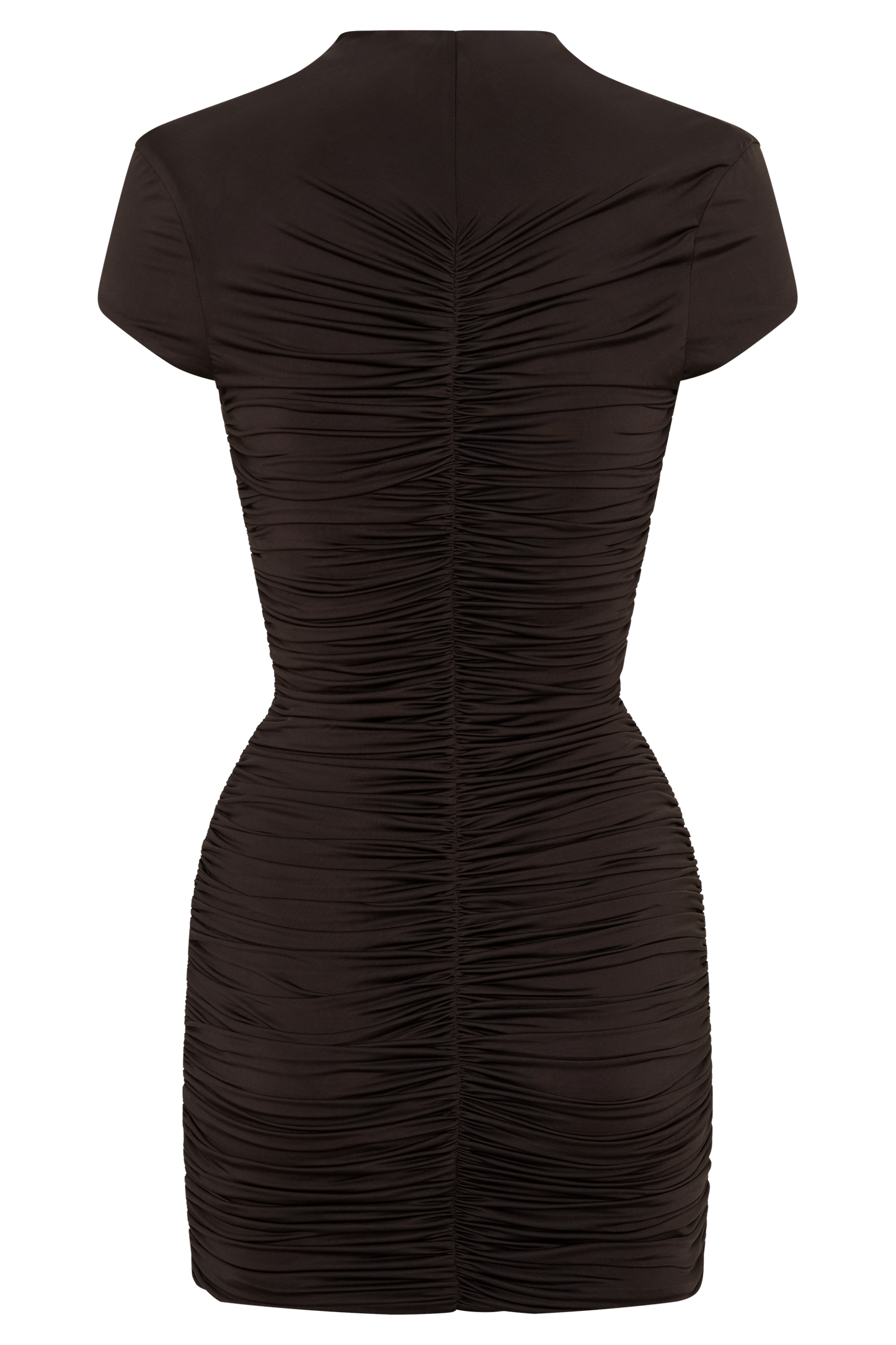 Alphine Gathered Short Sleeve Mini Dress - Chocolate