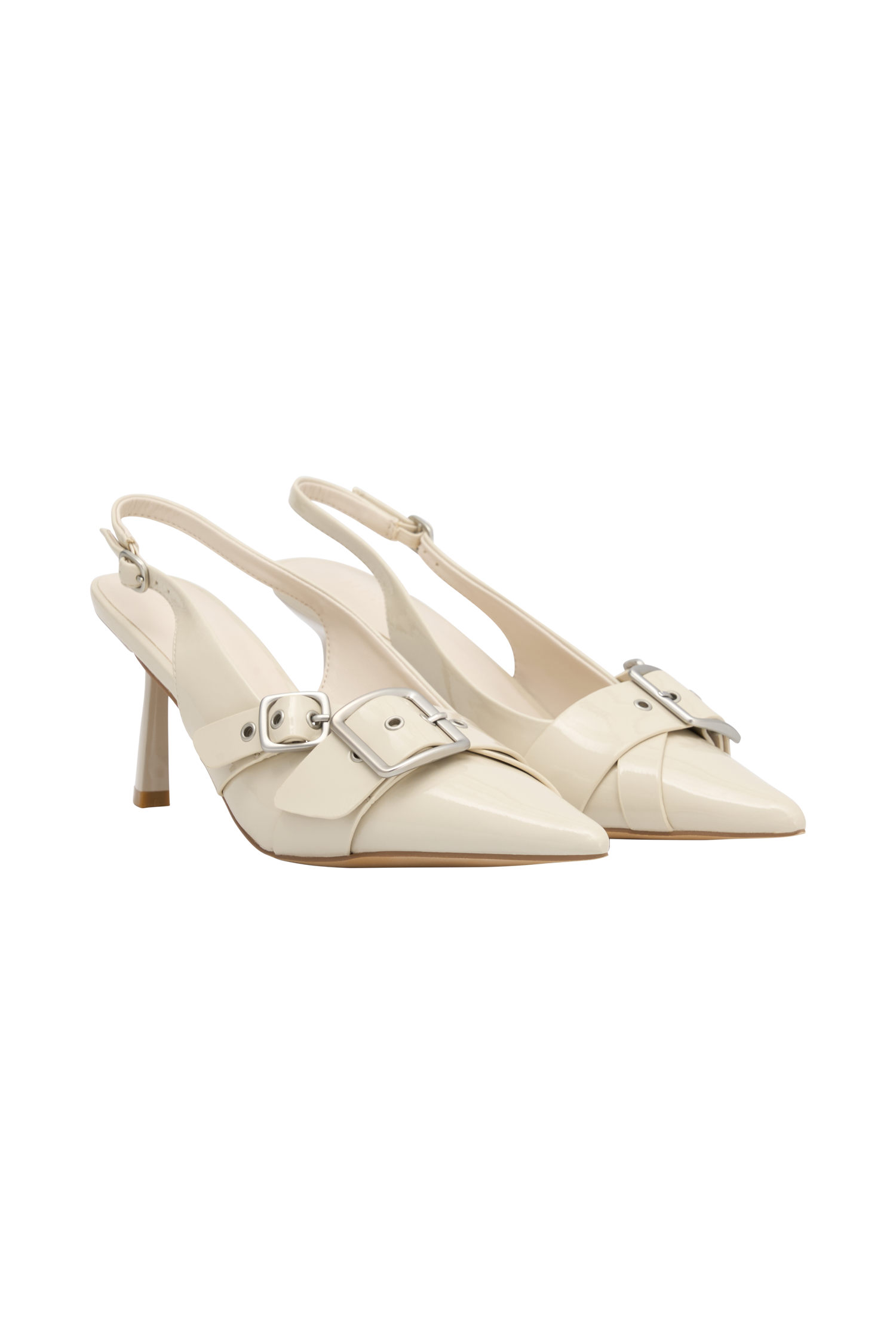 Hadley Buckle Sling Back Heels - Ivory #9