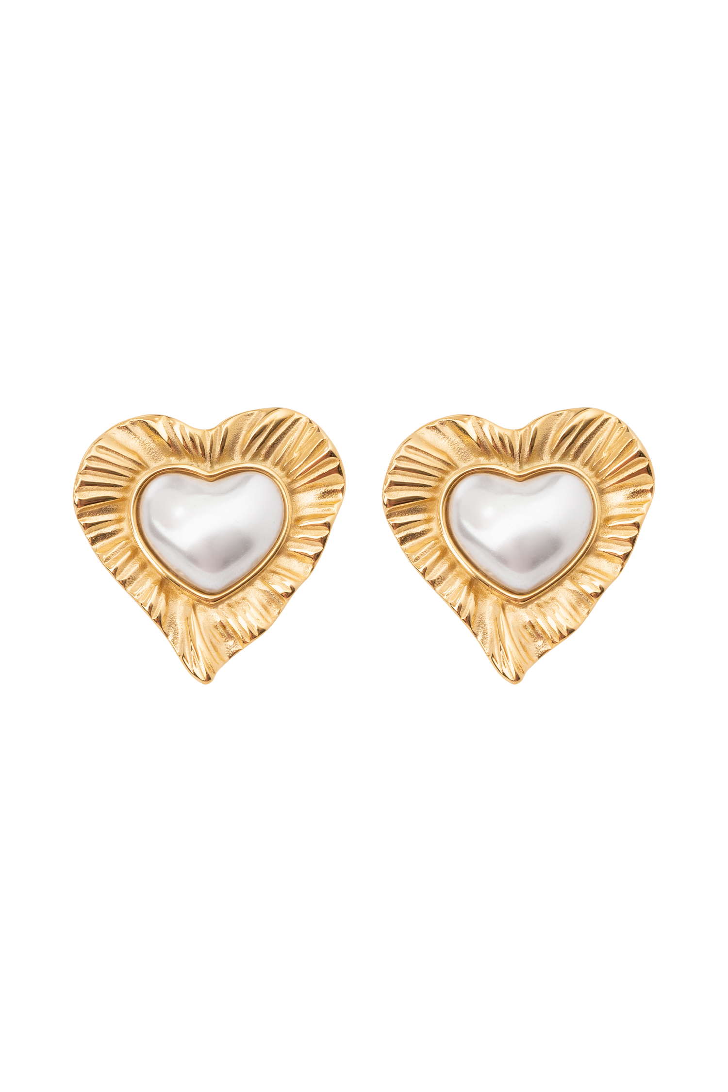 Heart To Heart Pearl Earrings - Gold #7