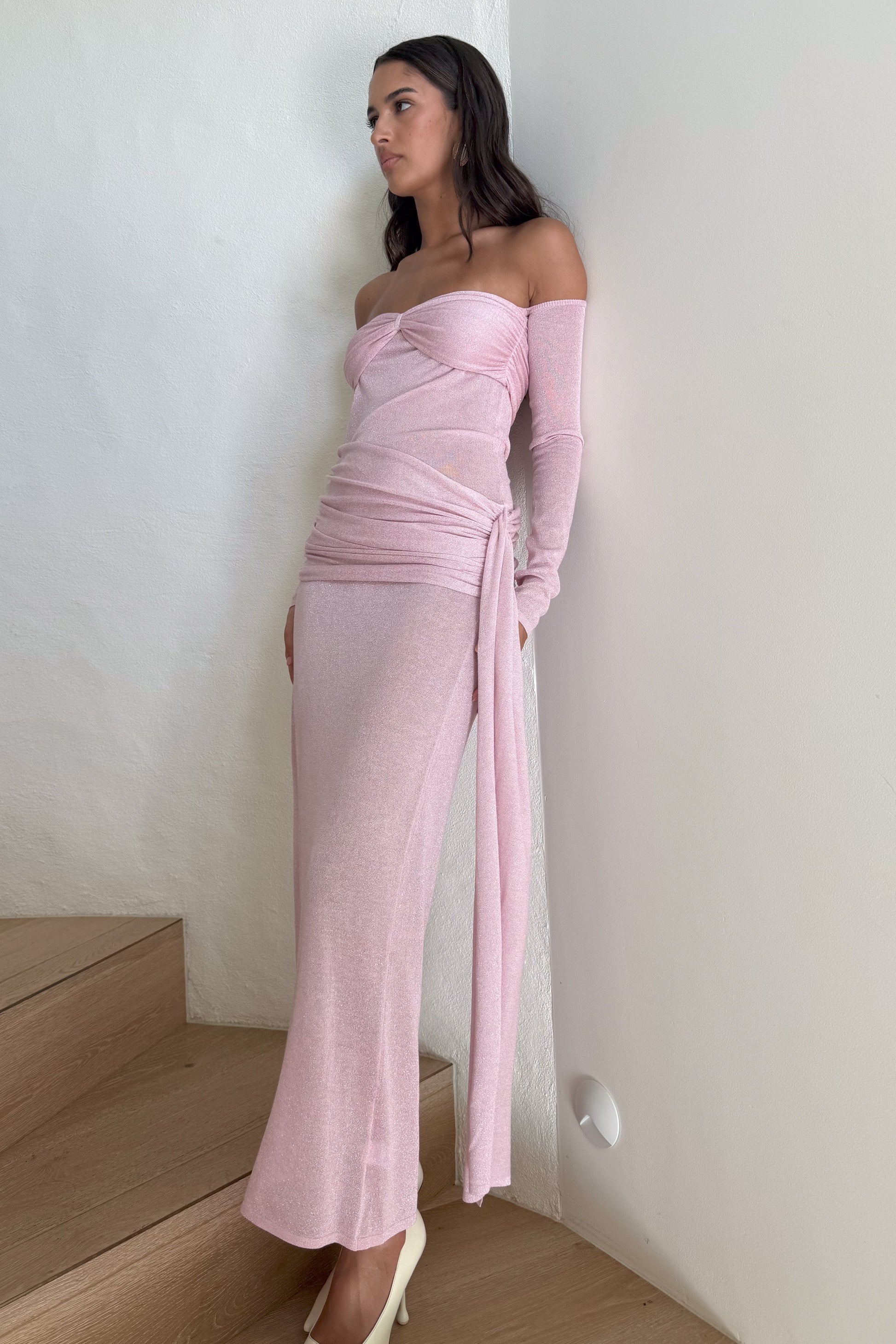 Ingrid Metallic Knit Maxi Dress - Baby Pink #8