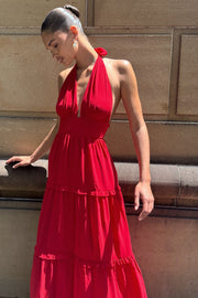 Marianna Tiered Halter Maxi Dress - Vermilion Red