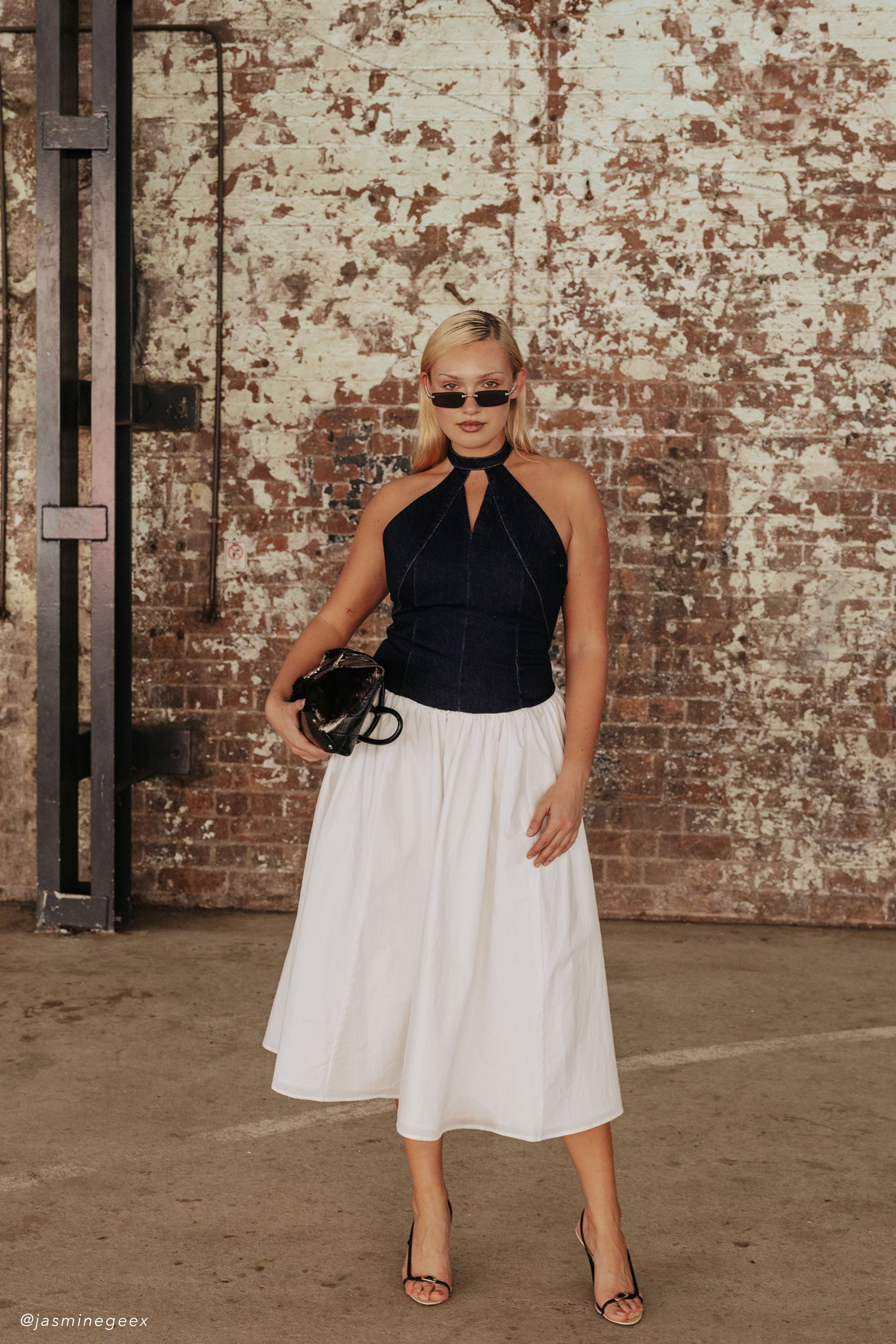 Ashwin Denim Cotton Midi Dress - Indigo Blue #6