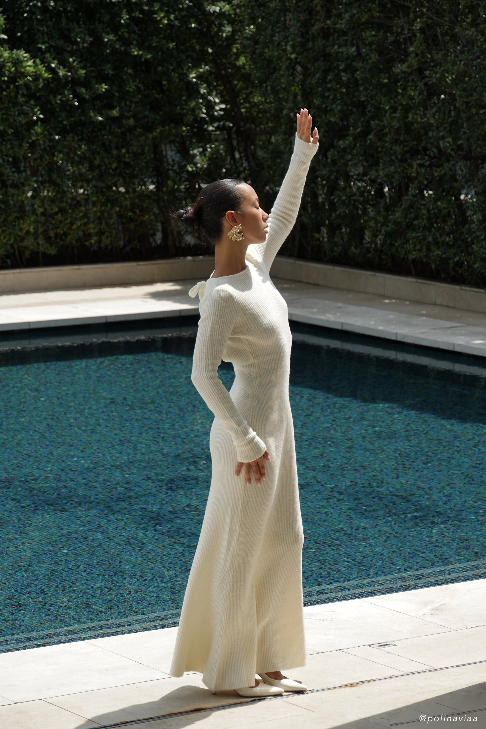 Emily Long Sleeve Knit Maxi Dress - Ivory Marle #9