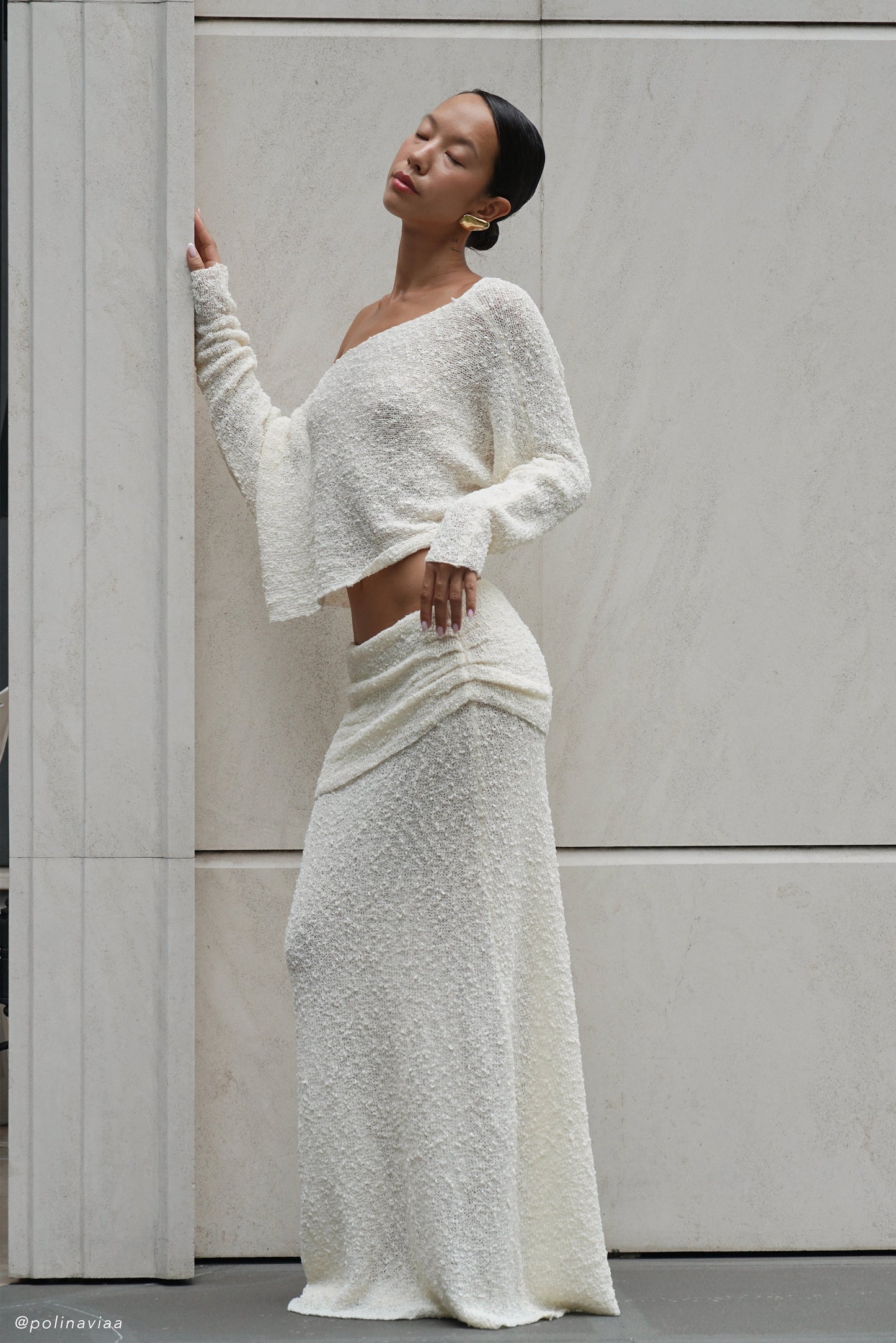 Petra Ruched Knit Maxi Skirt - Ivory