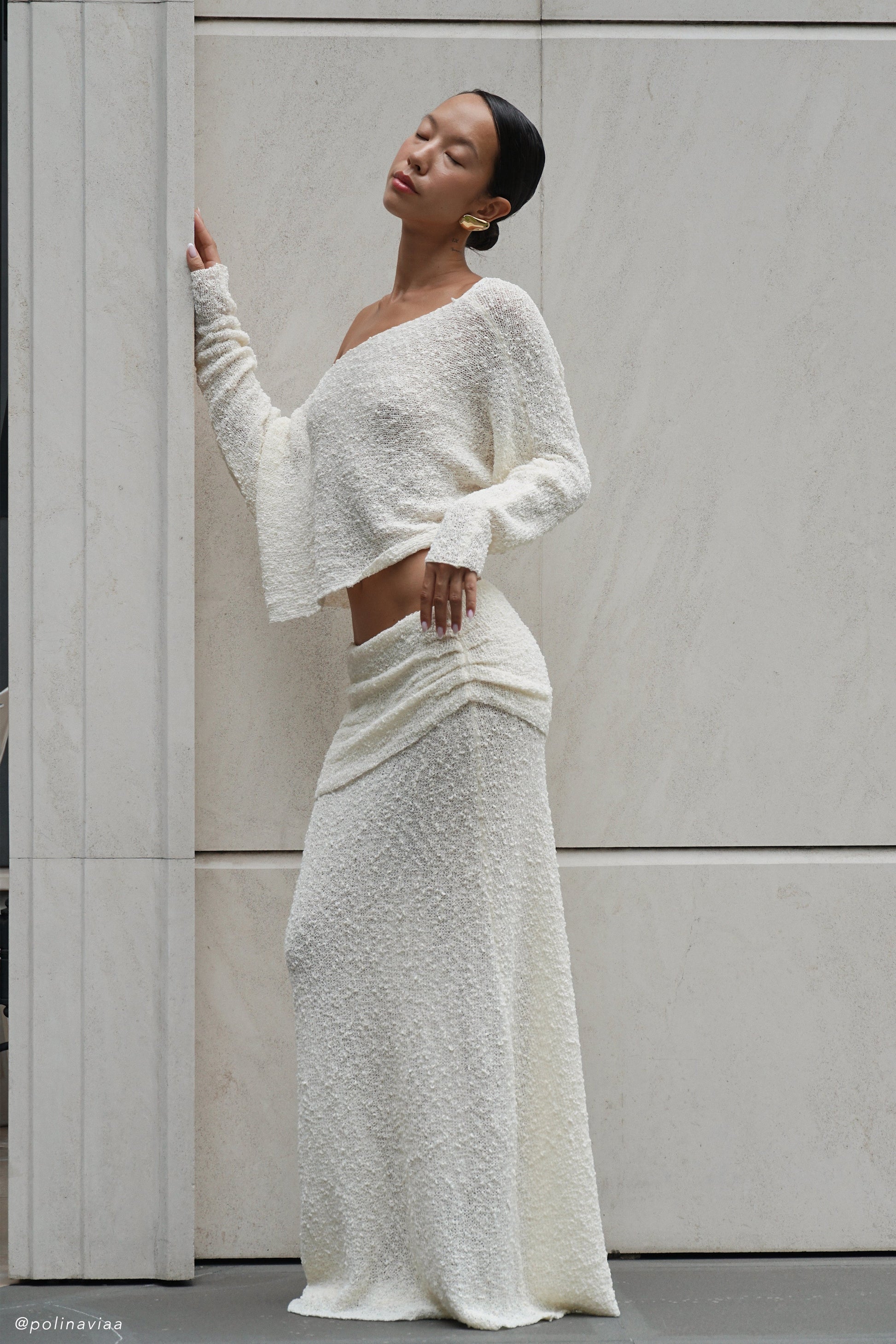 Petra Ruched Knit Maxi Skirt - Ivory #3