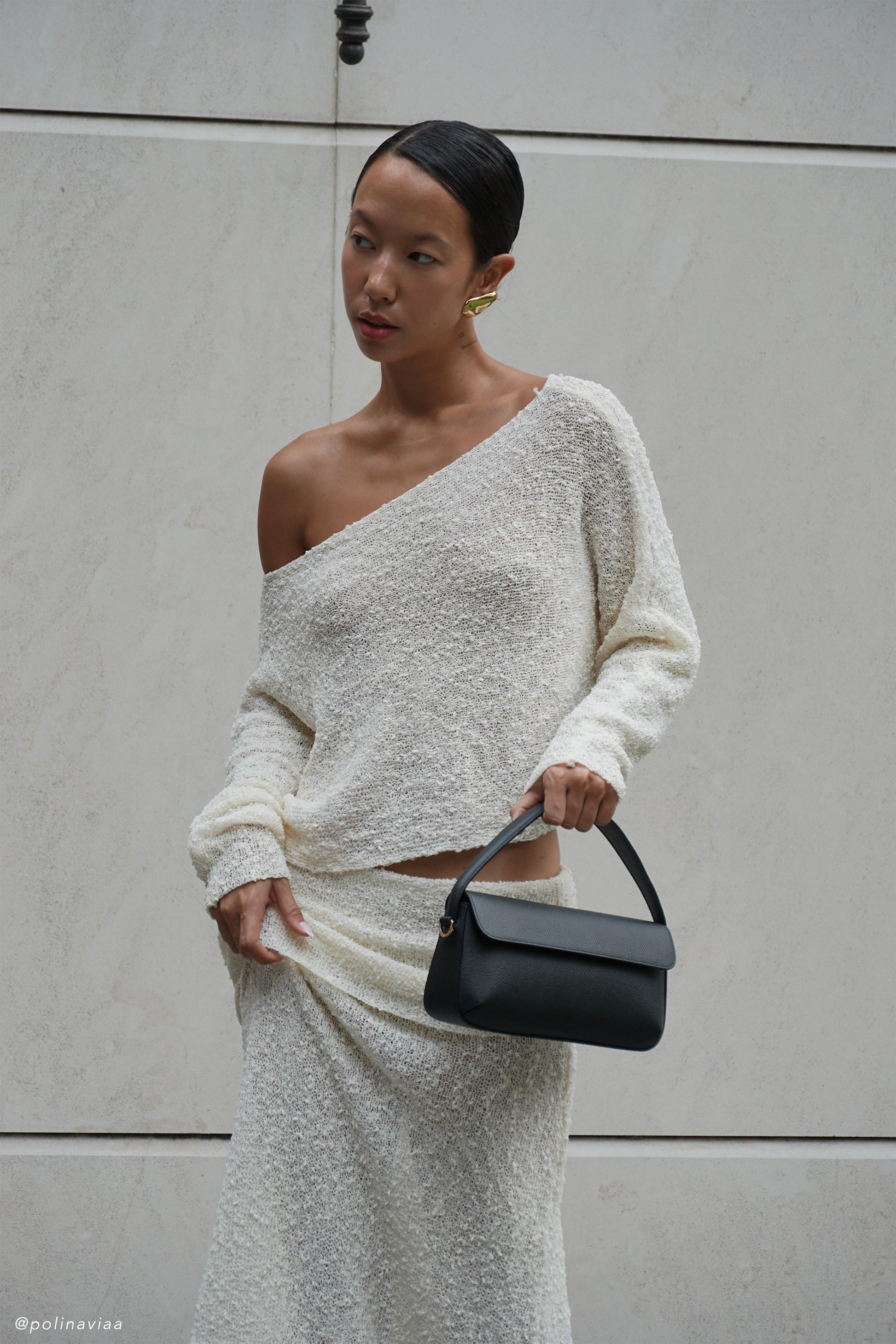 Petra Long Sleeve Knit Crop Top - Ivory #2